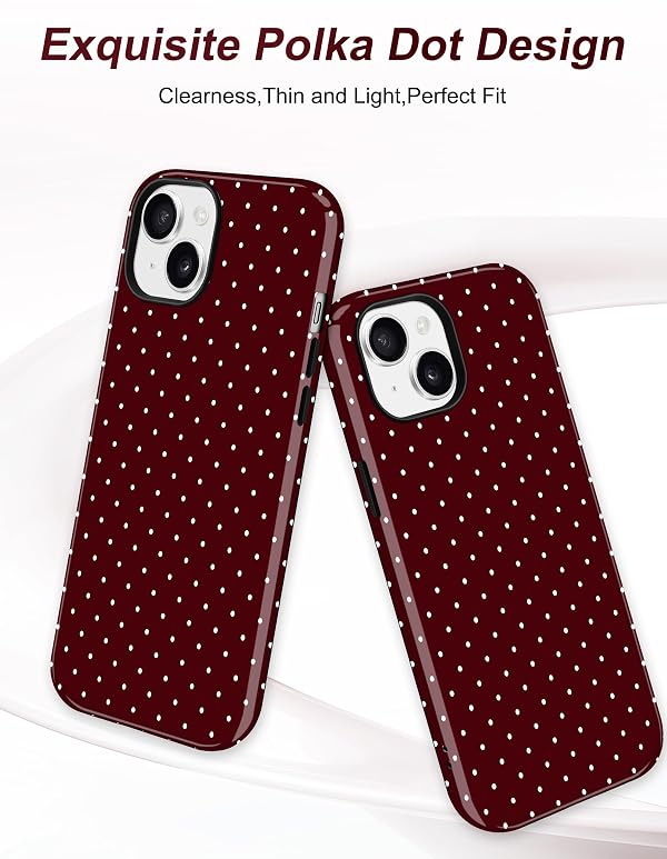 Jusy Compatible with MagSafe Polka Dot Case for iPhone 17, Cute Aesthetic Polka Dots Magnetic Phone Case, Soft TPU and Hard PC Protective Phone Cover for Women Girls（Shiny） - Burgundy by Jusy - Image 3