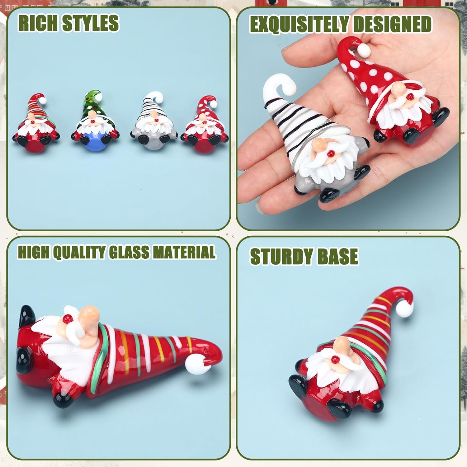 4 Pcs Mini Christmas Glass Gnome Decorations Fairy Garden Glass Mini Santa Claus Tiny Christmas Gnome Ornaments for Xmas Home Table Centerpiece Decor Figurines Gift - Image 3