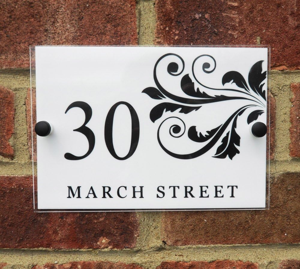 House Number Sign / Address Plaque Modern with Door Number (White)