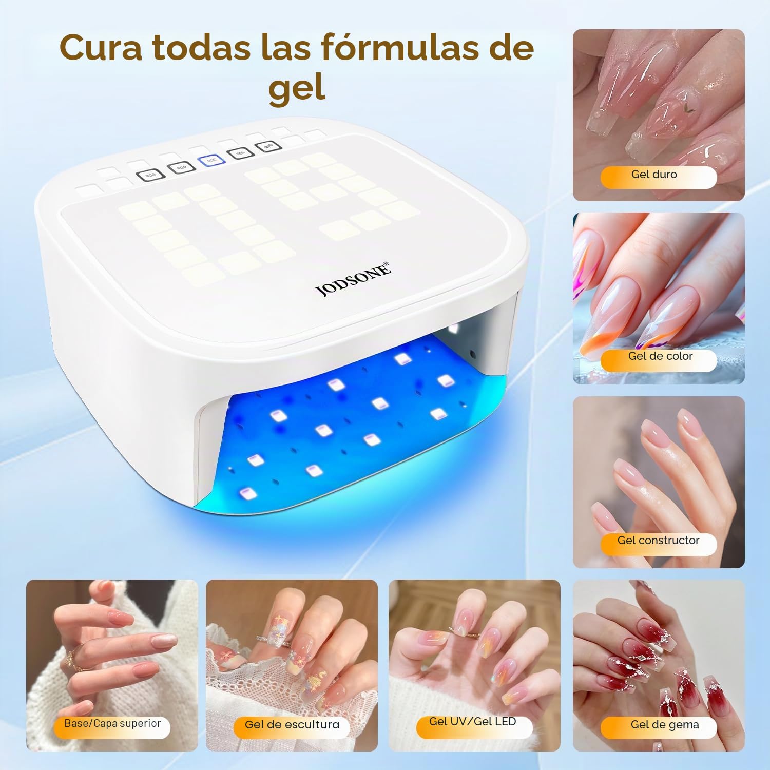 JODSONE Lámpara Uñas Semipermanentes UV con 4 Temporizadores - Pantalla Digital Reversible LCD Grande Recargable para Salón y Hogar
