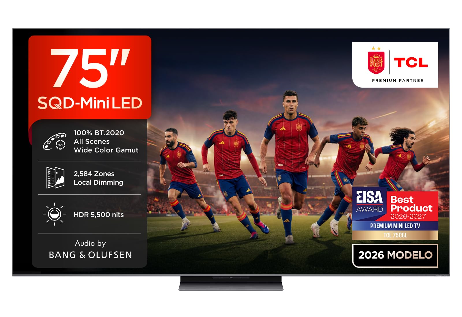 TCL 75C8L 75 Pulgadas SQD-Mini LED 4K HDR10+ Smart TV, 5.500 Nits
