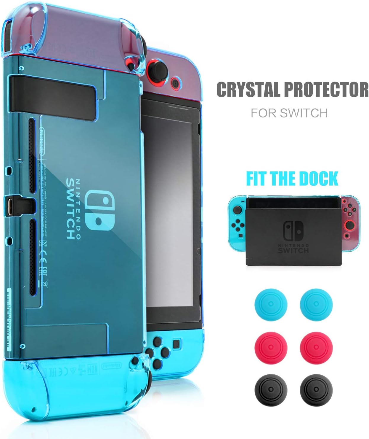 Dockable Nintendo Switch Case – Blue Hard Shell Protective Cover with Screen Protector & 6 Thumb Grips – Fits Dock Station, Not for OLED or Switch 2