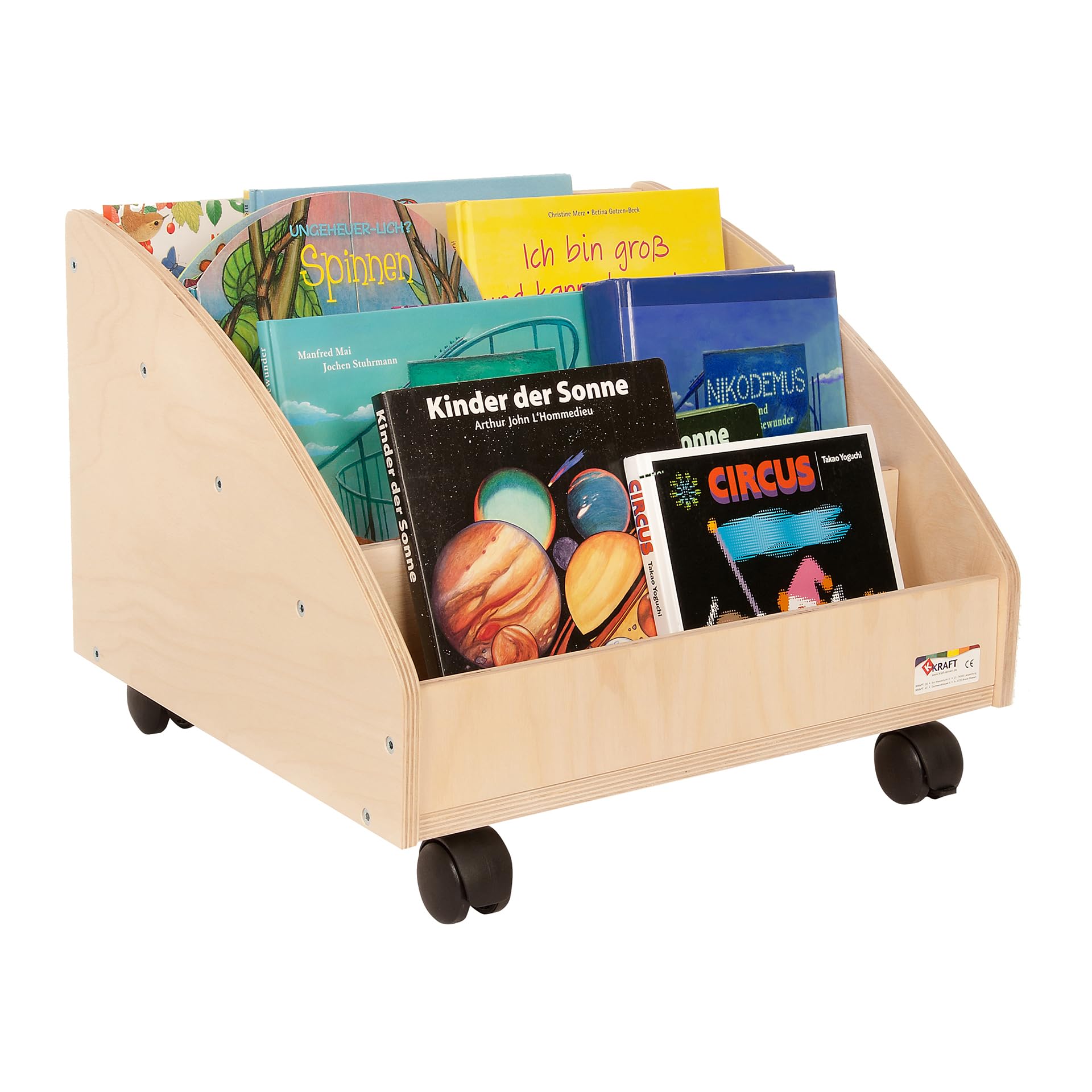 Bücherkiste – Aufbewahrungsbox für Bücher aus Birkenholz mit Rollen – Platz für 30 Bücher – Holz Kiste für Kinder