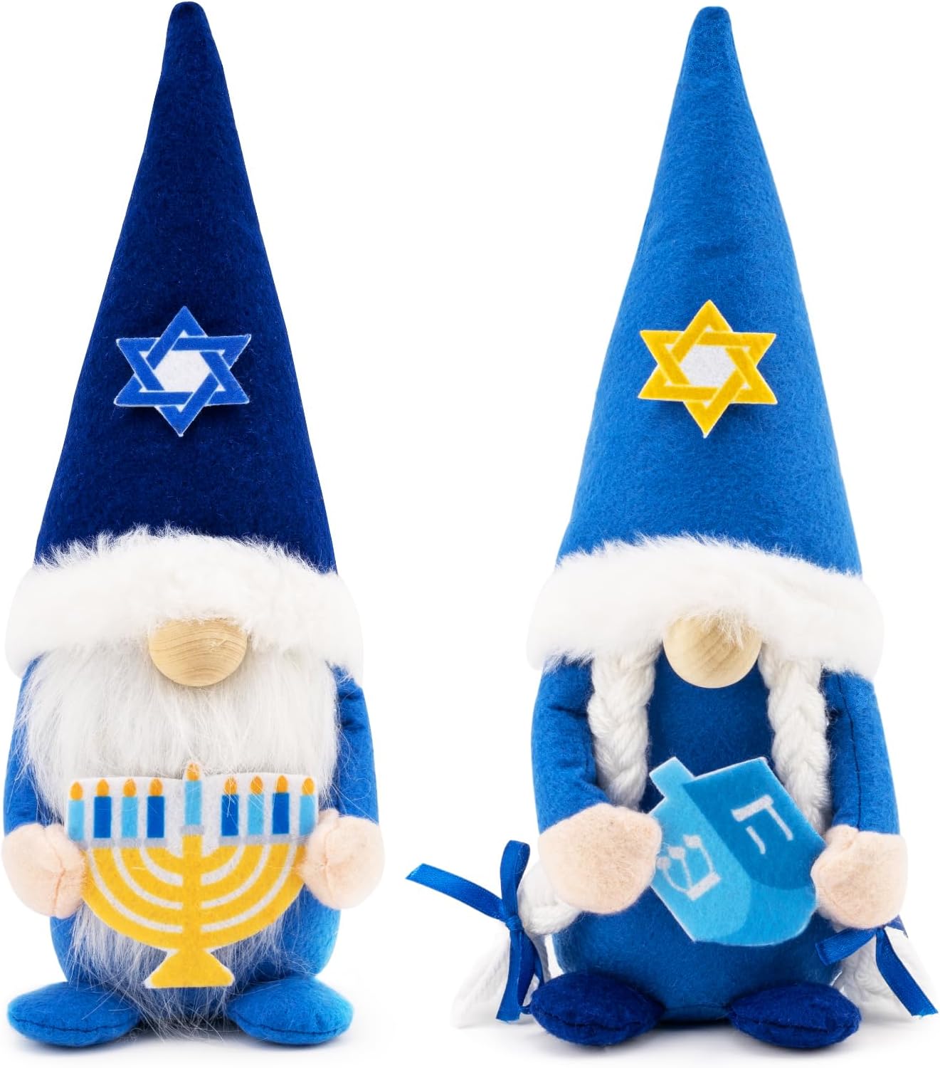 Hanukkah Gnomes Decorations - 2 Pack Blue & White Stuffed Doll Plush, Jewish Holiday Table & Home Decor, Gift Idea for Festival of Lights Celebrations