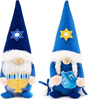 Hanukkah Gnomes Decorations - 2 Pack Blue & White Stuffed Doll Plush, Jewish Holiday Table & Home Decor, Gift Idea for Festival of Lights Celebrations