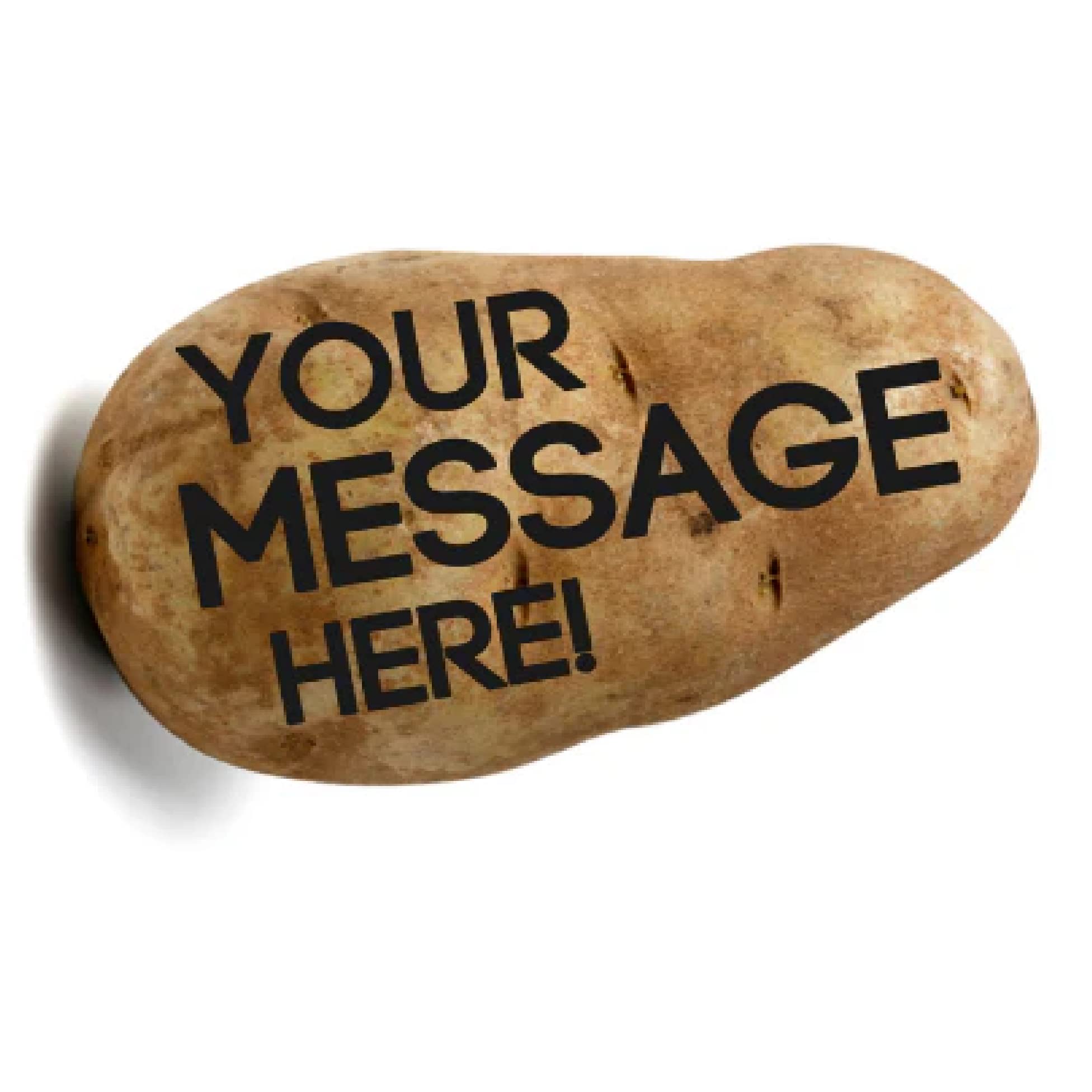 Custom Message Potato - Your message on a real potato! Upload your own message. Novelty and Gag gift. As Seen On Shark Tank. Surprise Gift Box