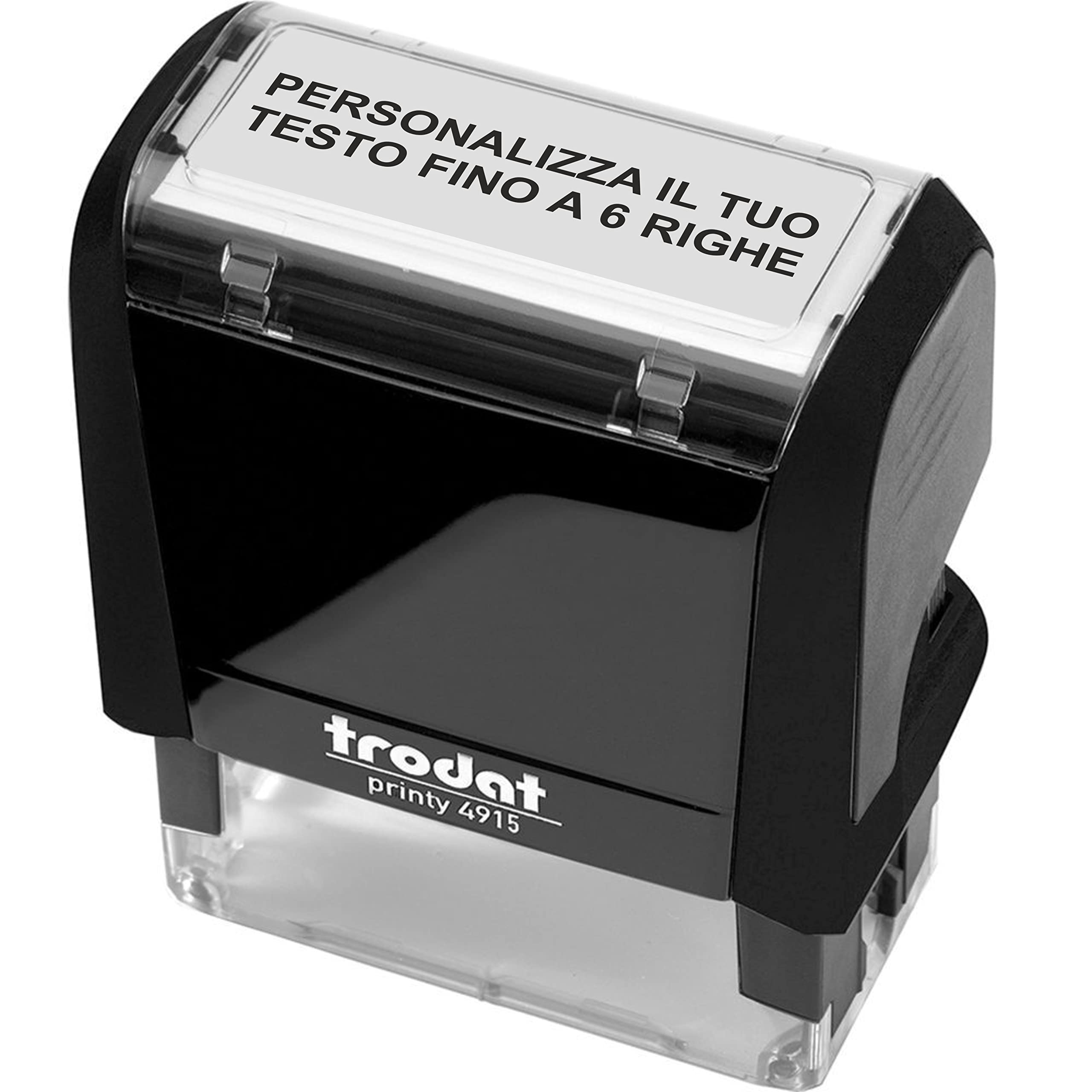 Trodat Printy 4915 Timbro Personalizzato Autoinchiostrante, max 6 Righe, Dimensione Impronta 70x25 mm, Colore Timbro Nero, Cartuccia Inchiostro Rosso, Ideale per Uffici, Aziende, Medici, Insegnanti