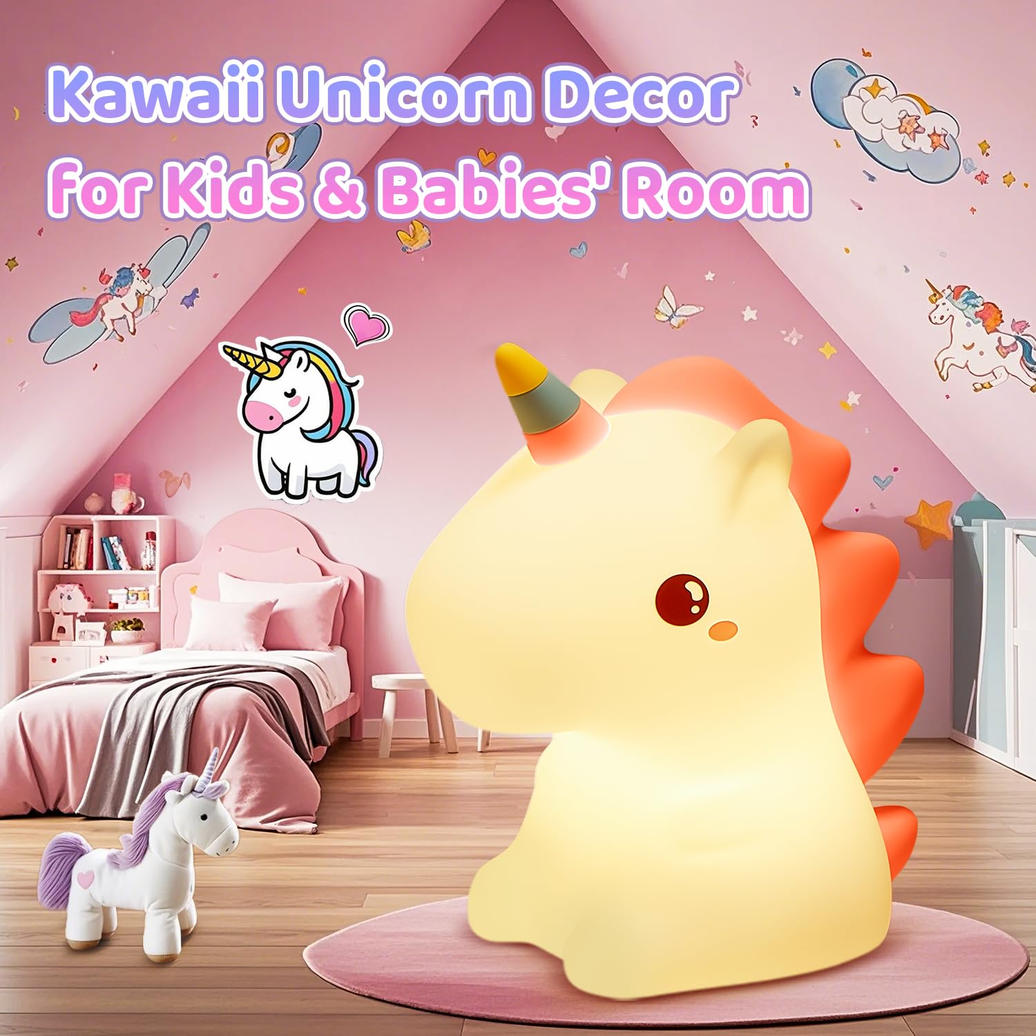 One Fire Luce Notturna Bambini, Unicorno Bambina Regalo Battesimo,16 Multicolori Silicone Lampada Notturna per Bambini, USB Ricaricabile LED Luci Notturne per Bambini Cameretta Bambina Regalo Neonato