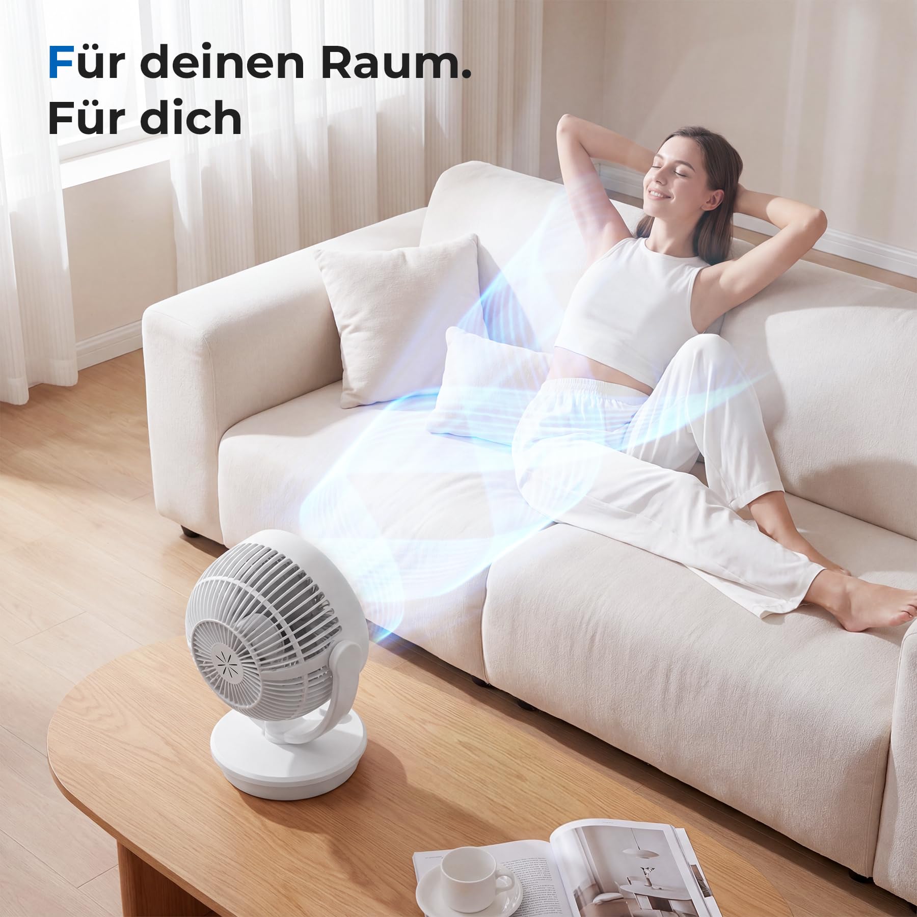 Ateroll Ventilator Leise, Tischventilator, 3D Turbo-Luftzirkulator mit 3 Geschwindigkeitsstufen, 130° Vertikal & 100° Horizontal Oszillation, Leiser Tischventilator für Wohnzimmer und Schreibtische