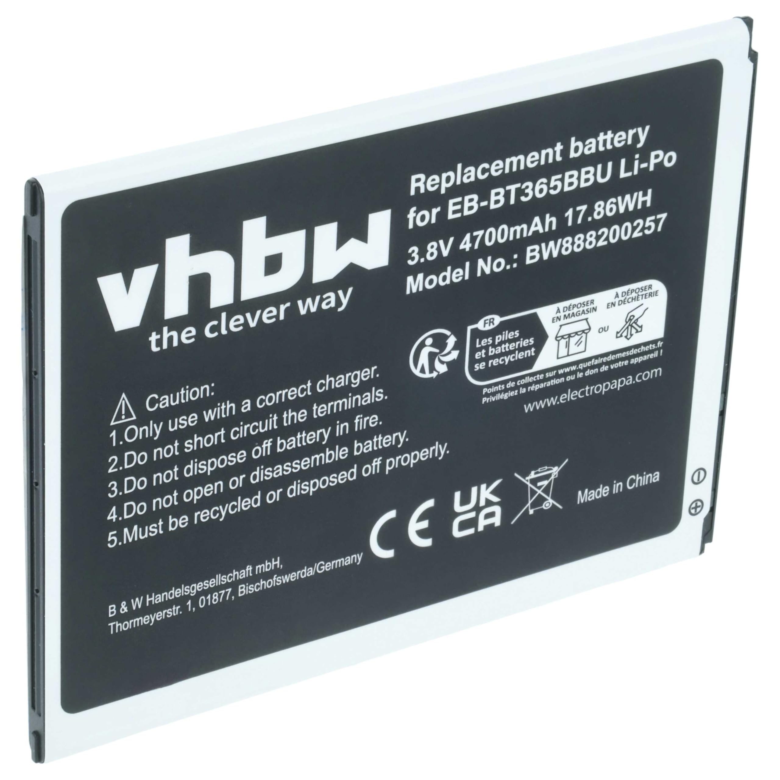 vhbw 1x batería reemplaza Samsung EB-BT365BBU, EB-BT365BBC, EB-BT365BBE, EB-BT365BBUBUS, GH43-04317A para Tablet, Pad (4700 mAh, 3,8 V, Li-Poli)