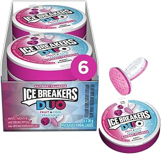 Ice Breakers Duo Raspberry Mints - Sugar Free Cooling Crystals & Fruity Flavor, 1.5oz Pack of 6, Imported from Canada