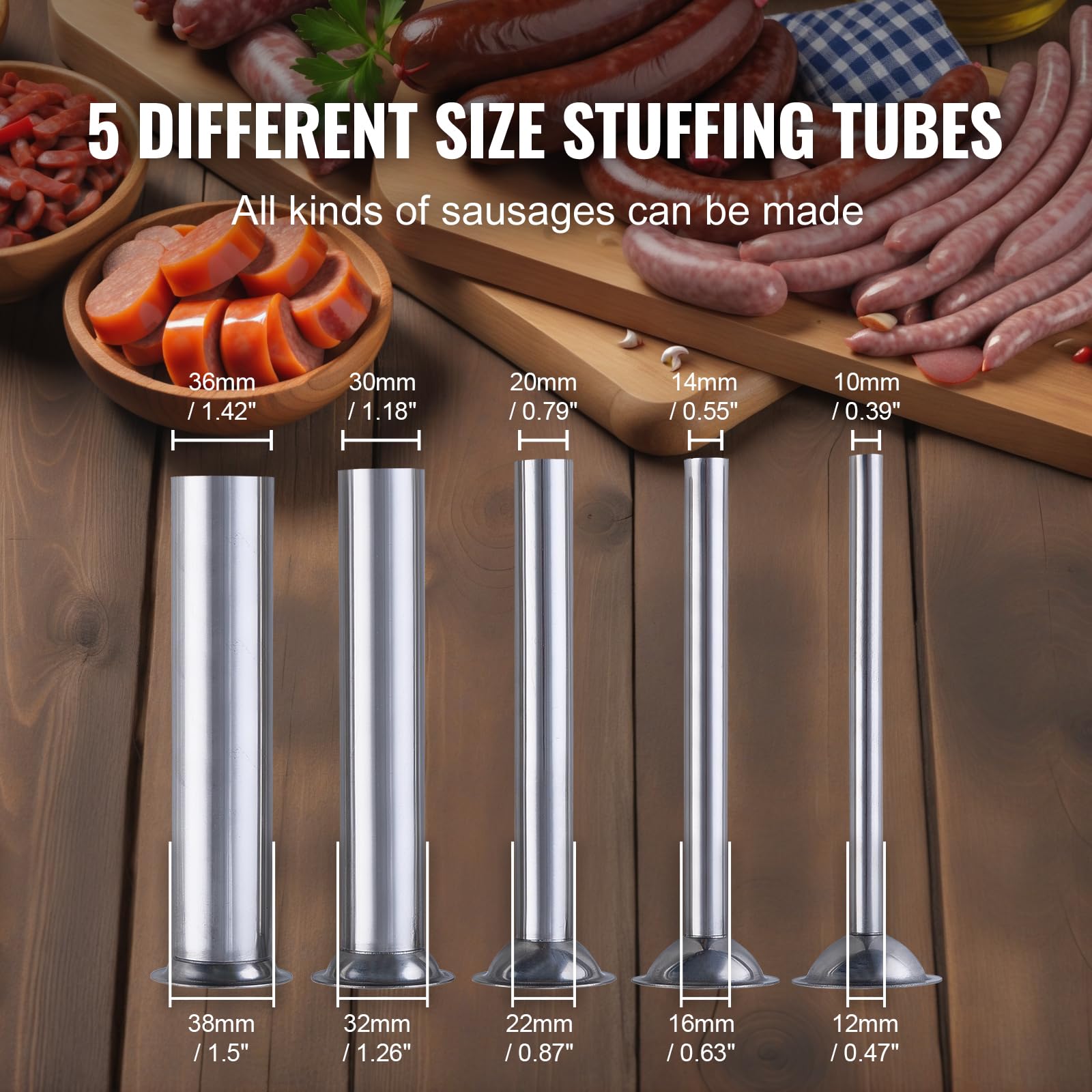VEVOR Insaccatrice Manuale per Salsicce 7 L Macchina per Salsicce Verticale a Doppia Velocità, Realizzata in Acciaio Inossidabile 304 per Uso Alimentare, 5 Tubi di Ripieno, per Cucina, Ristorante