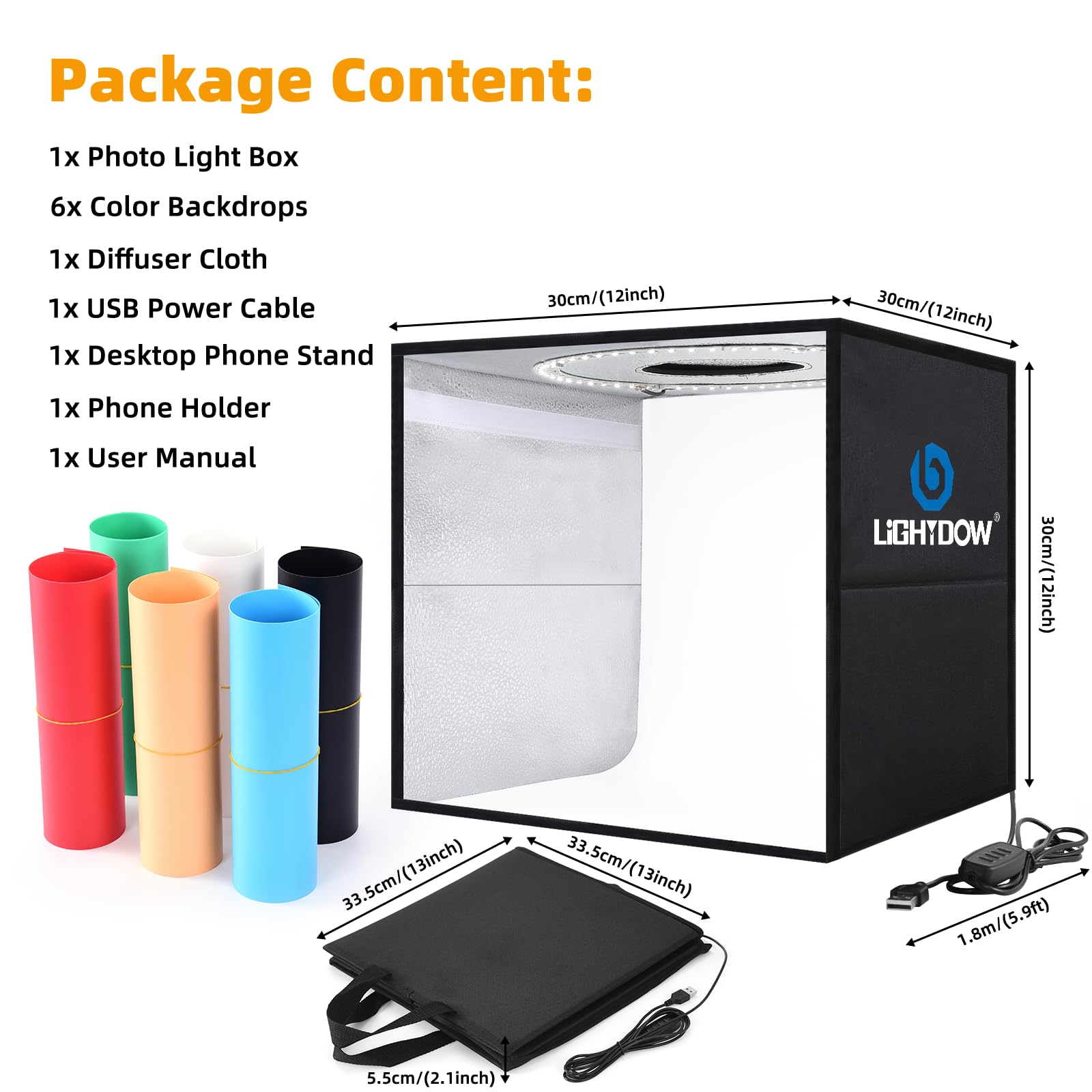 Scatola fotografica 12 ''/30 cm Piccolo prodotto Fotografia Light Box PULUZ Portatile Photo Booth Studio Lightbox con dimmerabile 112 LED Luci e 6 Fondali fotografici