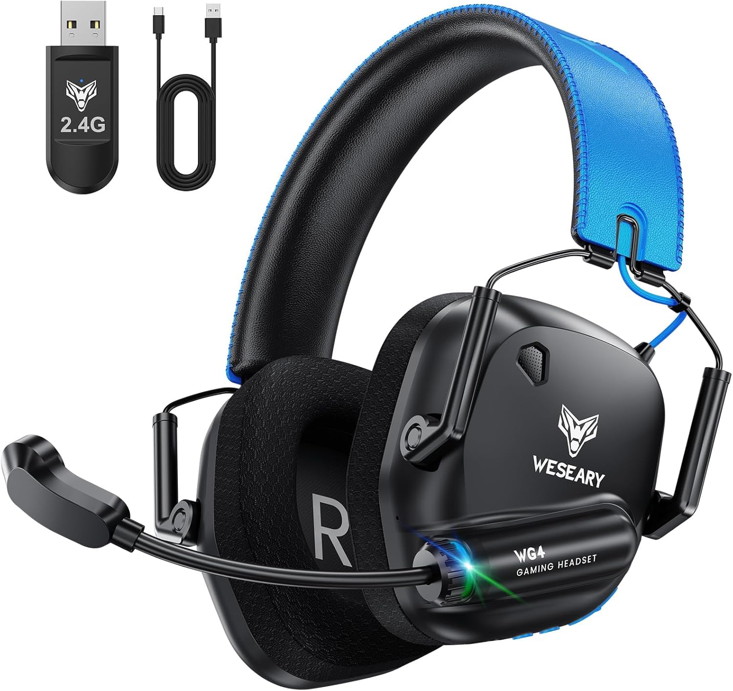 WESEARY WG4 Cascos Gaming Inalambricos, Auriculares Gaming de 2.4G para PS5, PS4, PC, Switch, Mobile, Sonido Estéreo Auriculares con Microfono, Duración 45Hr+