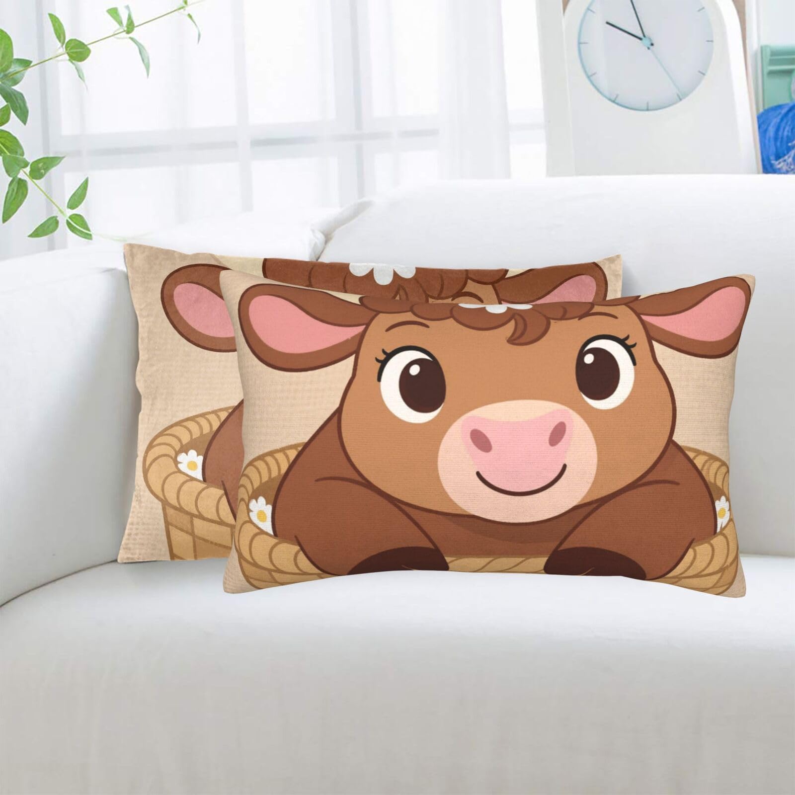 2 Pack Standard Pillowcases Sets, Ultra Soft Comfort Microfiber Plush Pillow Cases Cute Cow Decorative Throw Pillow Cover with Hidden Zipper for Bedroom, Sofa, Couch,16"X24"