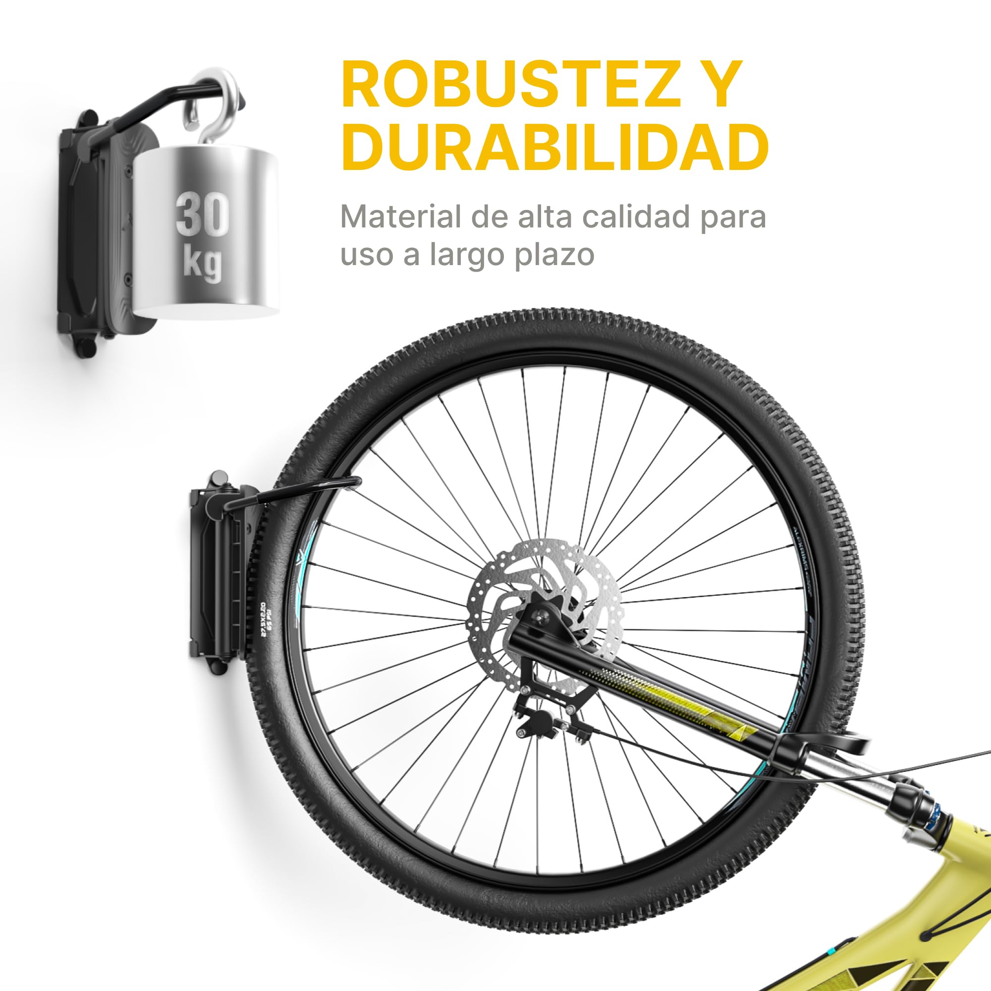 monTEK Soporte Bicicleta Pared Giratorio, Colgador Bicicleta para Garaje, Soporte Vertical para Bicicletas MTB y Carretera, Ahorra Espacio