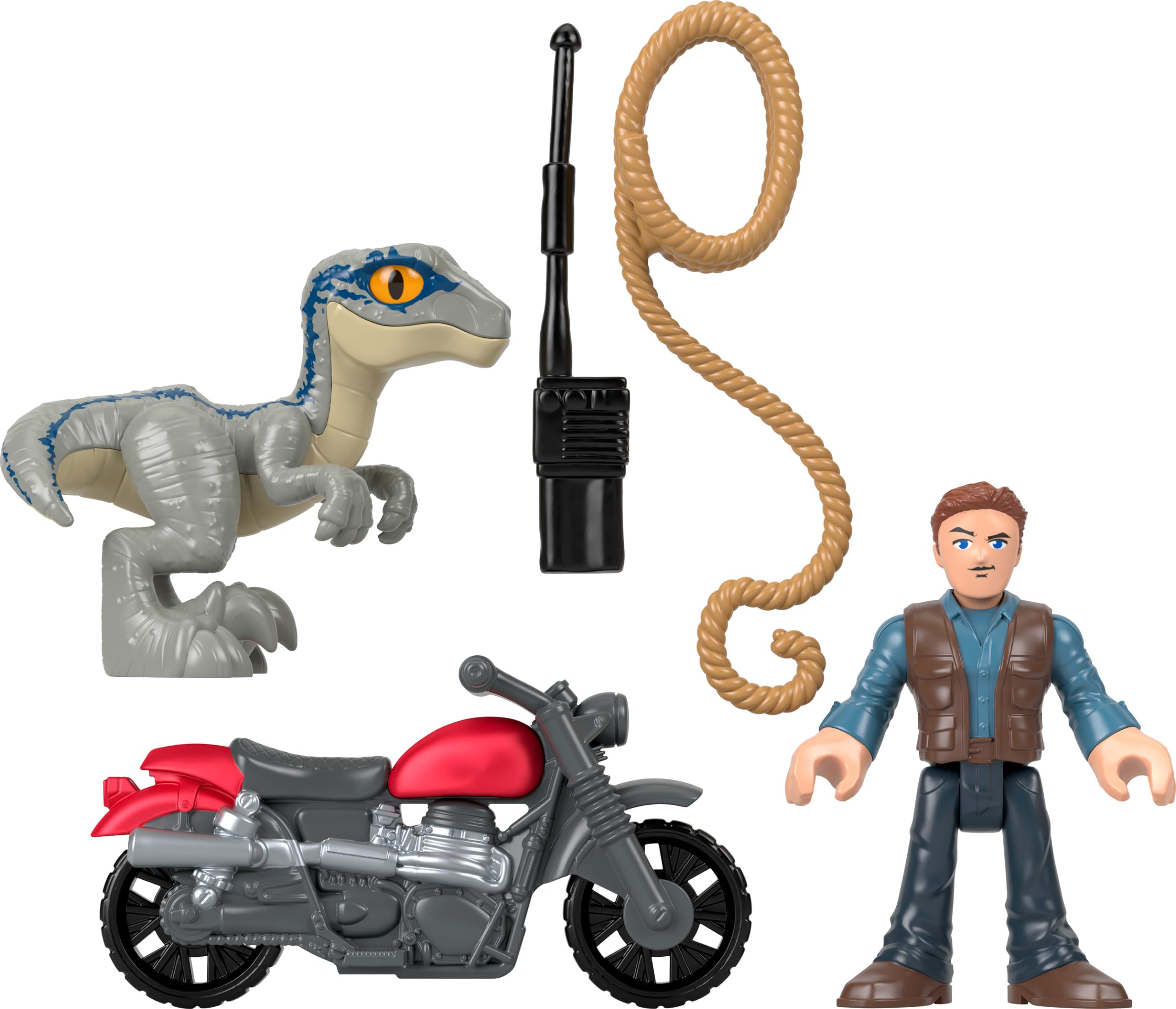 Fisher-Price Imaginext Jurassic World - Juego de Dinosaurios Owen Grady y Figura Azul para Juegos preescolares a Partir de 3 años