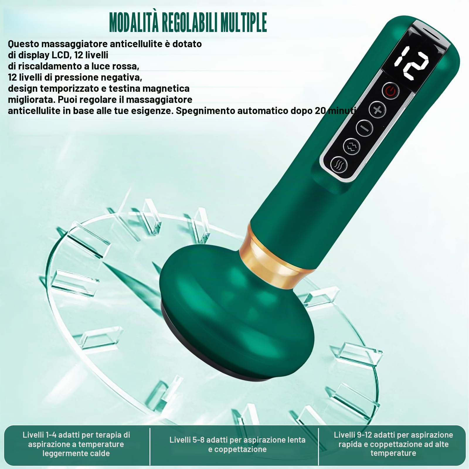 Massaggiatore per cellulite, massaggiatore elettrico anti-cellulite, massaggiatore per le mani, regolabile a 12 marce, massaggiatore a coppetta contro la cellulite per schiena, vita, addome, braccia