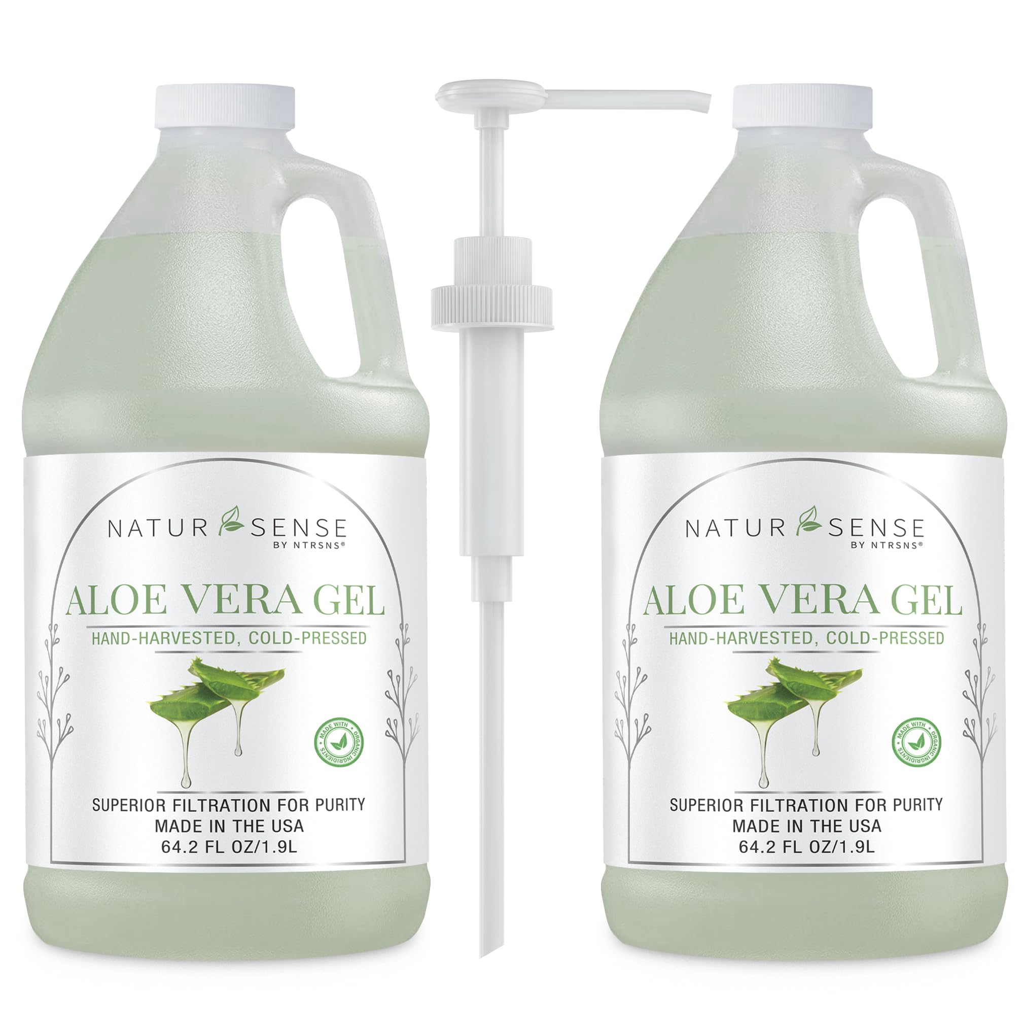 NaturSense Organic Aloe Vera Gel from 100% Pure Aloe w/pump. Great for Hair-Scalp-Face-Dry/Sensitive Skin-Acne-Sunburn. Unscented, Same Organic
