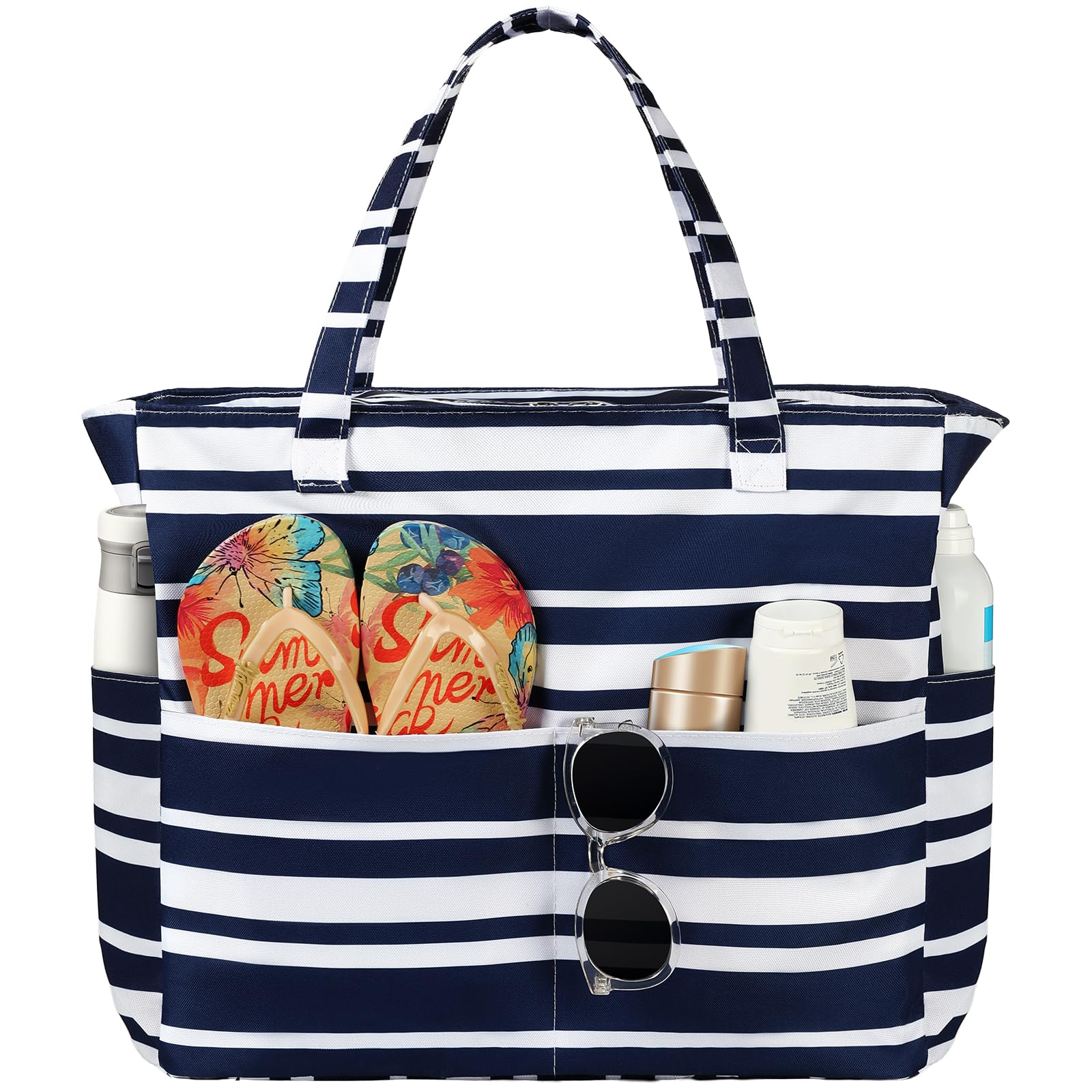 Trifabricy Beach Bags for Women Waterproof Sandproof Women Tote Bag, Large Beach Bag with Zipper for Gym Travel Vocation