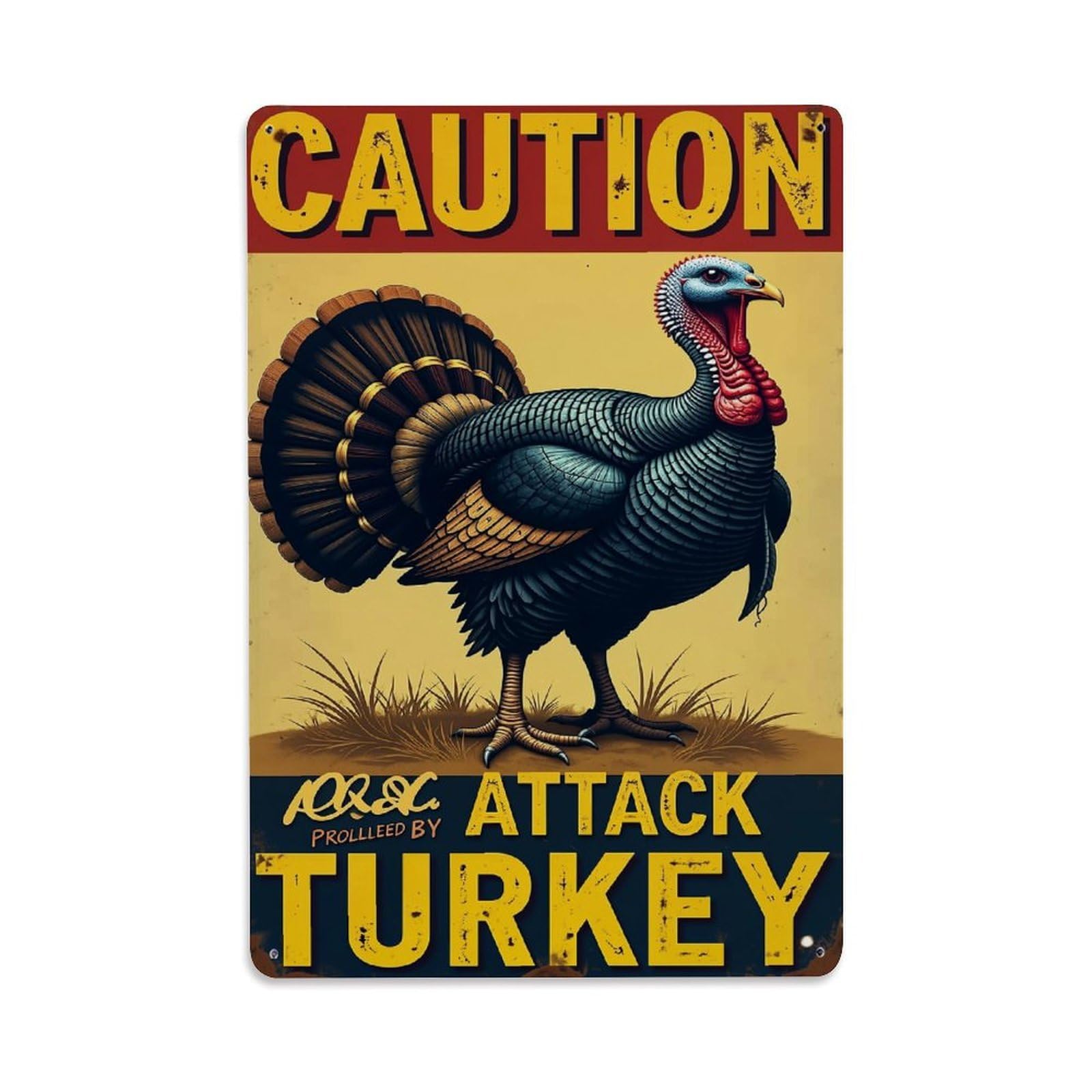 Nestemfo Vintage Caution Attack Turkey Warning Sign Tin Sign Metal Sign, Living Room,Bar, Home, Bedroom Wall Decor,Retro Metal Poster 8X12 Inches