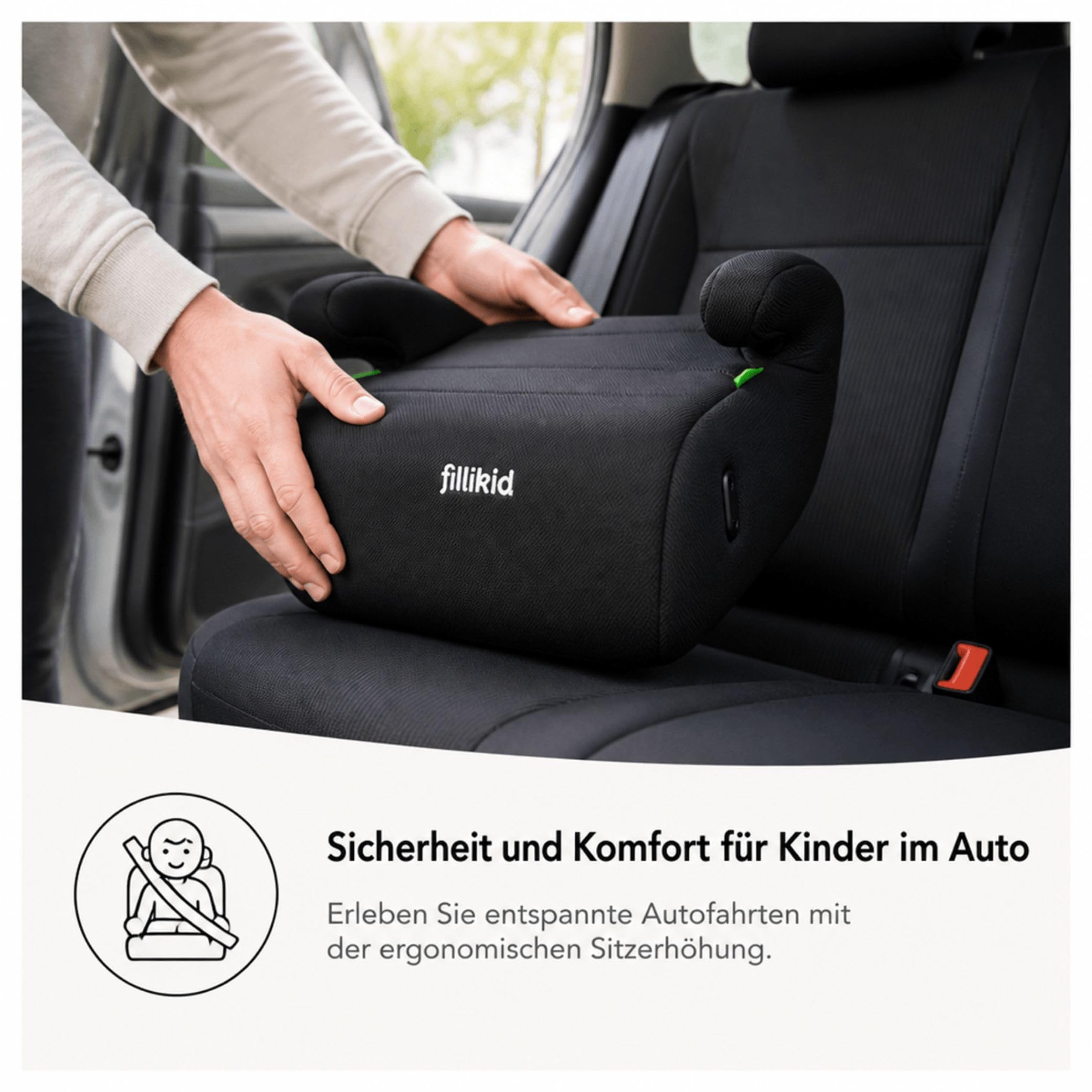 Fillikid Sitzerhöhung ERGO Exklusiv i-Size R129 (125-150 cm) | Ergonomische Kinder Sitzerhöhung mit weicher Polsterung | Kompakt & leicht, 21x40x35 cm | Sicherer Autositz Booster Seat | 125-150 cm, Ergonomisch, Weiche Polsterung, Kompakt & leicht, 21x40x3