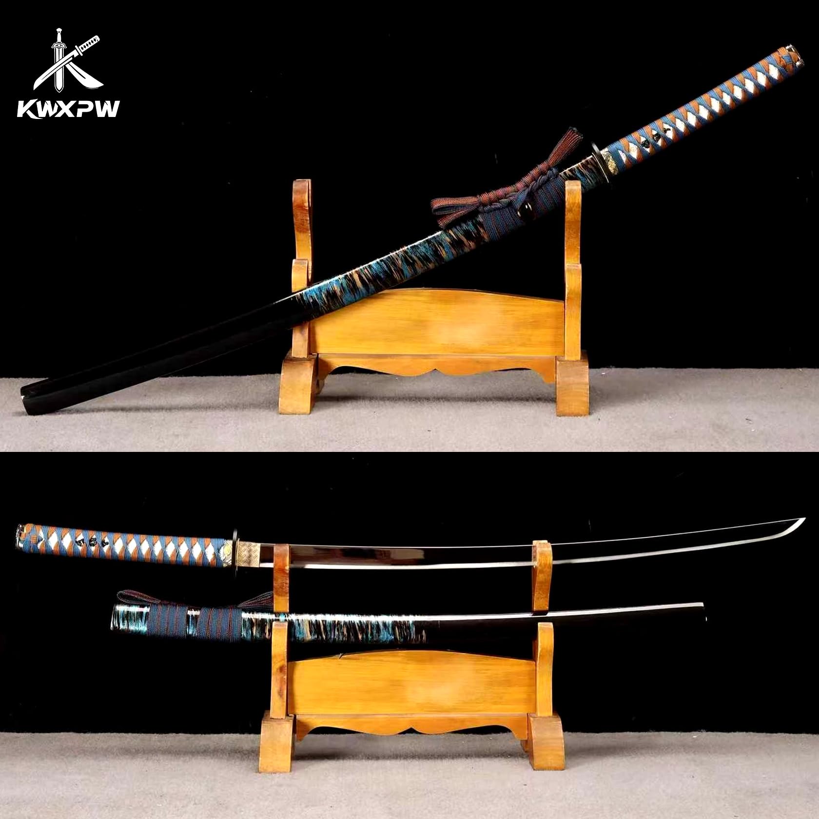 103cm Japanisches Katana-Schwert,Federstahl Klinge,Eiserne Tsuba,Holz Saya,echtes Samuraischwert,Tradition Samurai-Schwert für Schwertkampftraining,Display,Geschenke,Requisiten,Cosplay