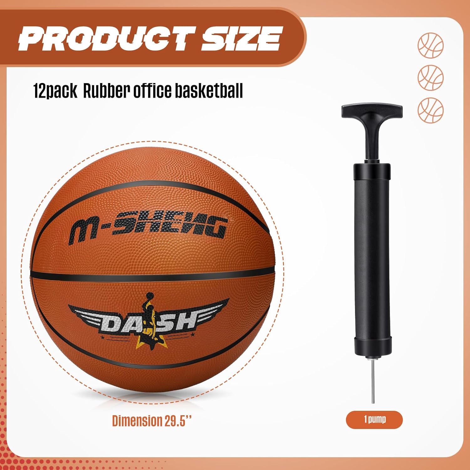 Jerify 12 Pieces Basketballs Bulk 29.5" Official Size 7 Rubber Basketballs Rubber Inflatable Basketball with Pump Indoor Outdoor Standard Basketball Bulk for Training and Play