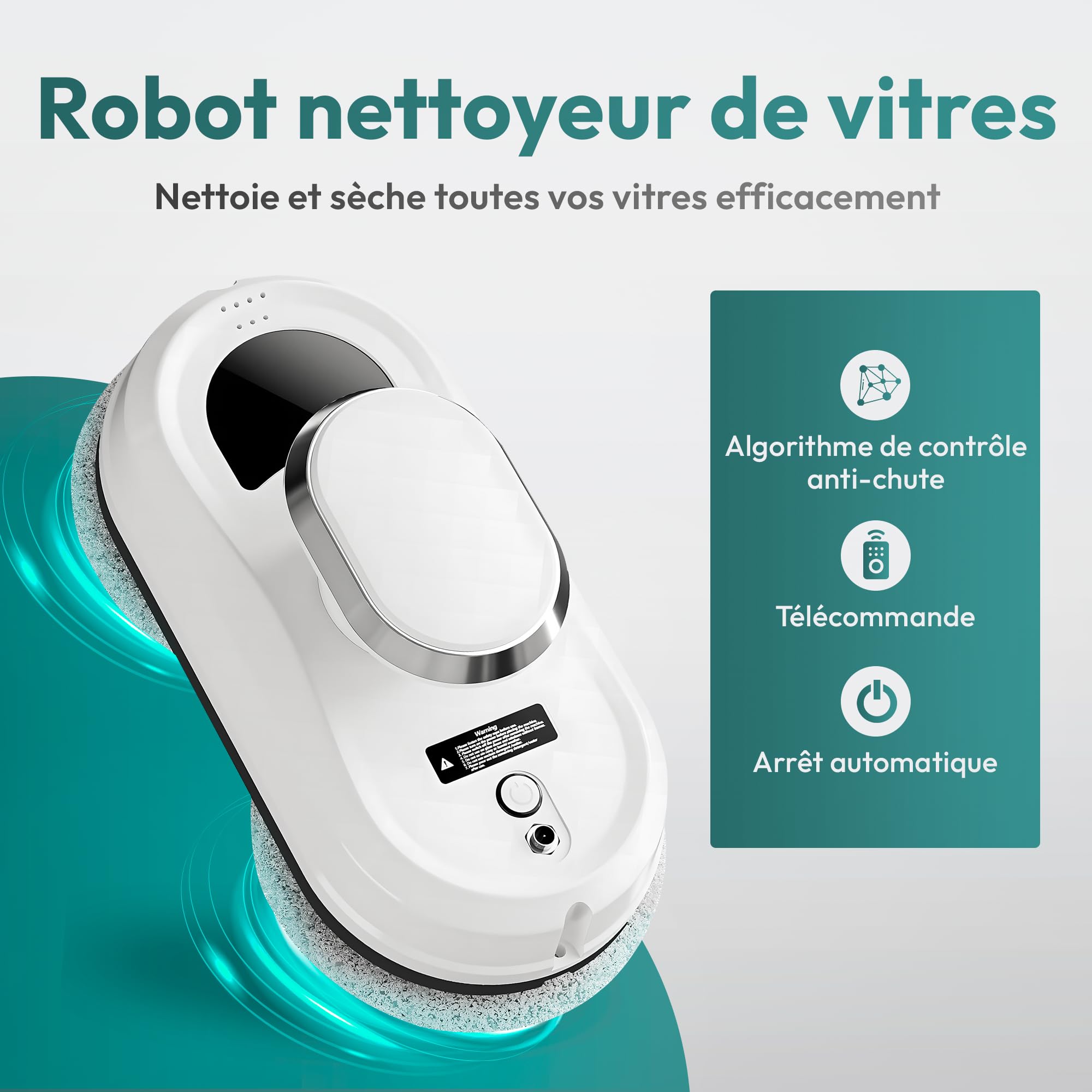 JUPPLIES Robot Laveur de Vitres Électrique 90W avec Aspiration 5600Pa – Nettoyeur Automatique pour Fenêtres, Miroirs et Carrelage – Télécommande et Sécurité Antichute