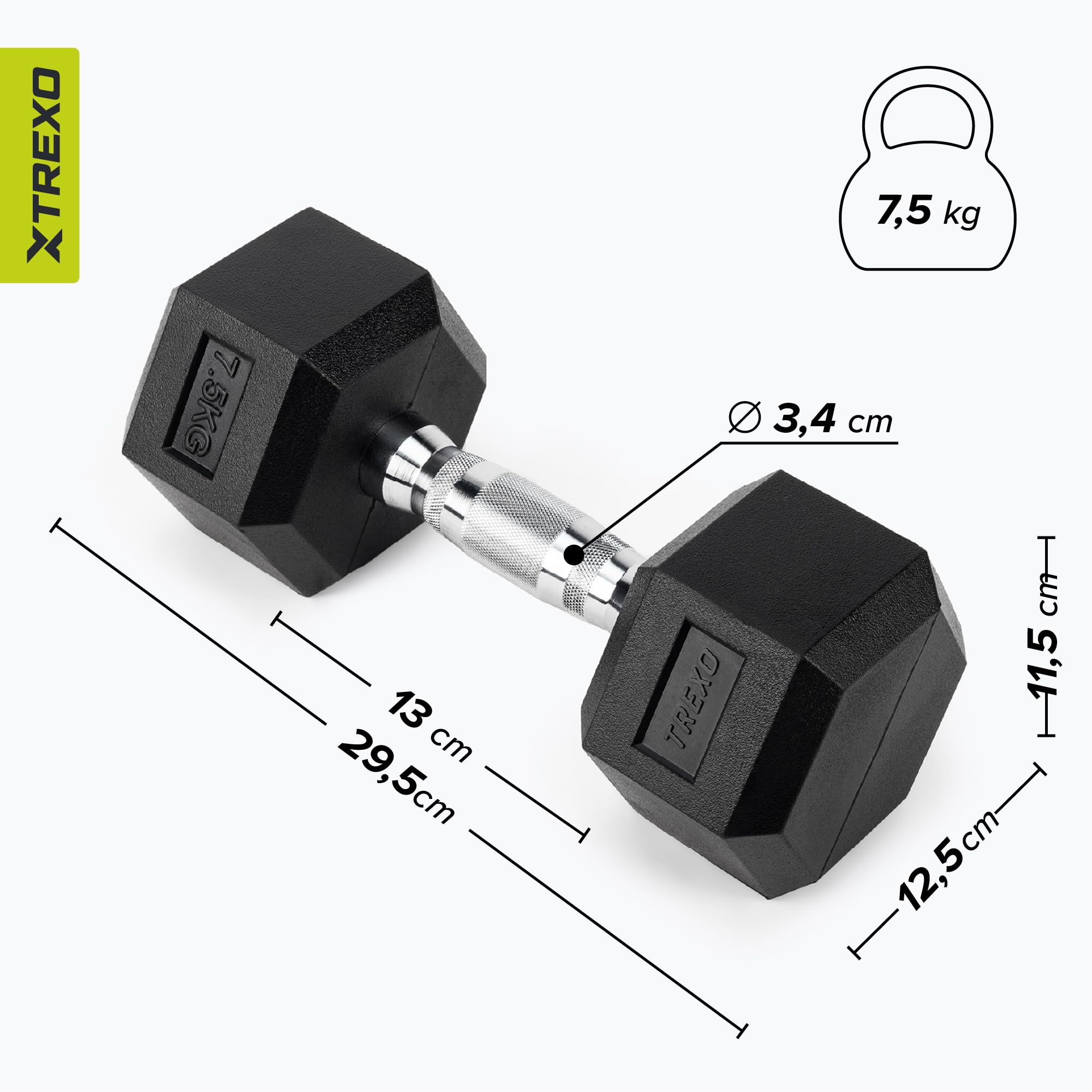 TREXO Hantle 2,5 kg – 35 kg, sześciokątne, wytrzymałe, gumowane żeliwo, do treningu siłowego w domu, z ergonomicznym uchwytem, stabilne i wszechstronne