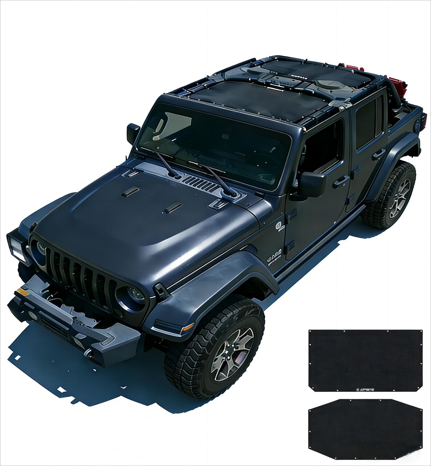 Xprite Roof Sunshade Compatible with 2018-2026 Jeep Wrangler JL JLU 4XE 4-Door, Front & Rear Sun Shade Mesh Top Blocks UV Wind Noise, Bikini Top Exterior Accessories (Black, 2PCS)