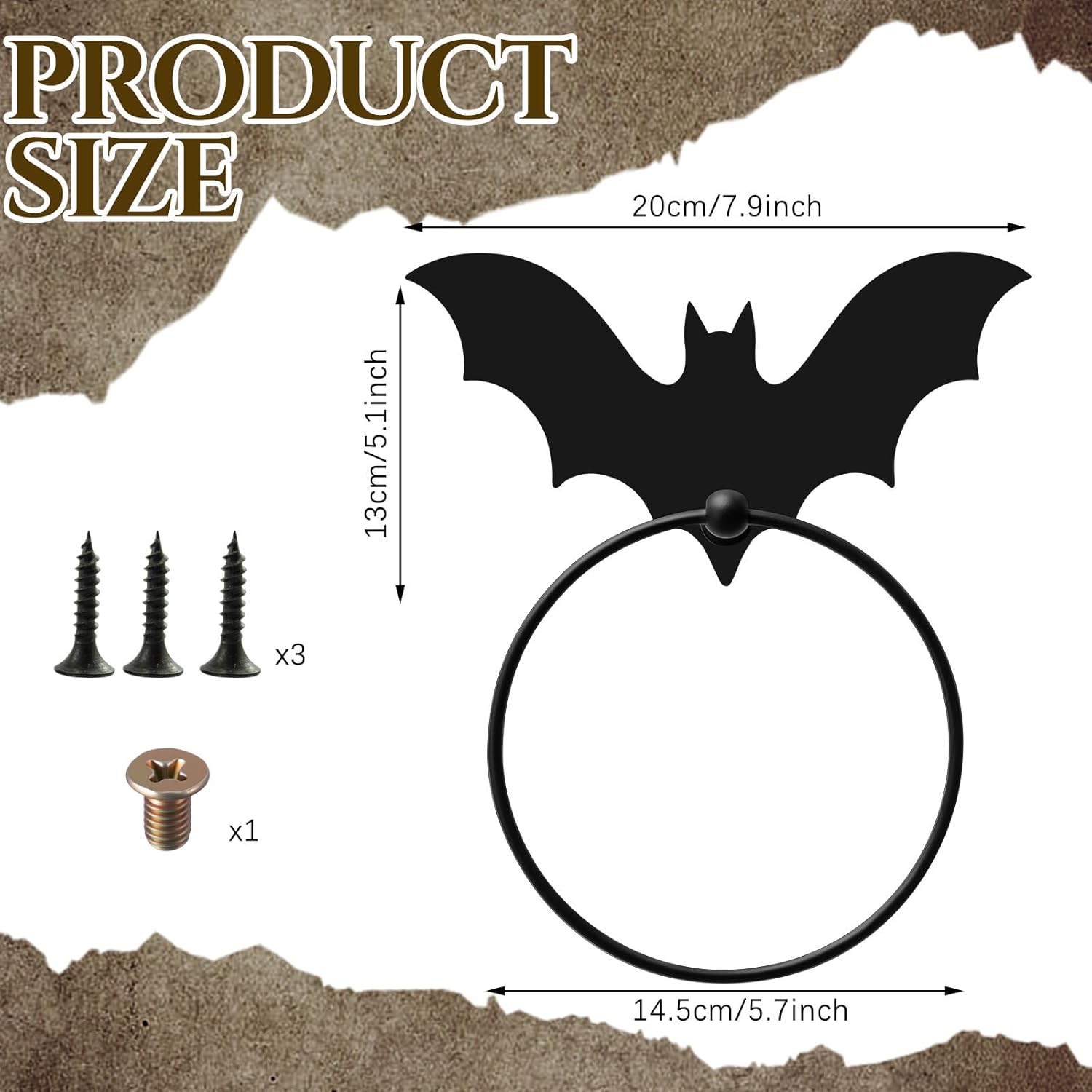 2pcs Gothic Bat Metal Towel Rings Halloween Bat Towel Holder Oil Rubbed Bath Towels Ring Black Art Hand Towels Rack for Bathroom Kitchen Hanger Home Decors Gifts