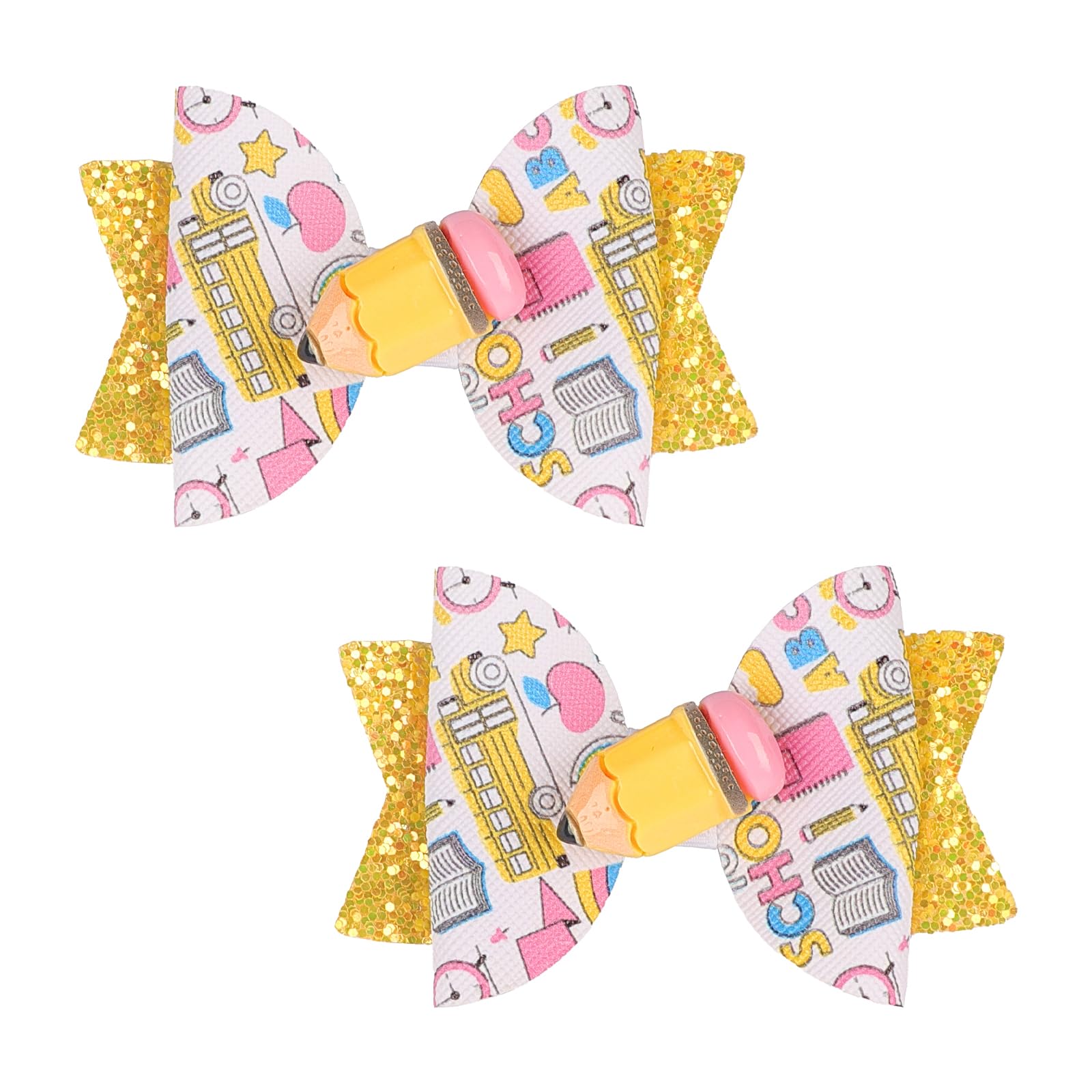 Totelux Pencil Hair Bows Clips Glitter Bowknot Alligator Clips Hairpin Sequins Hair Barrettes for Women Girls Teacher Back to School Hair Accessories