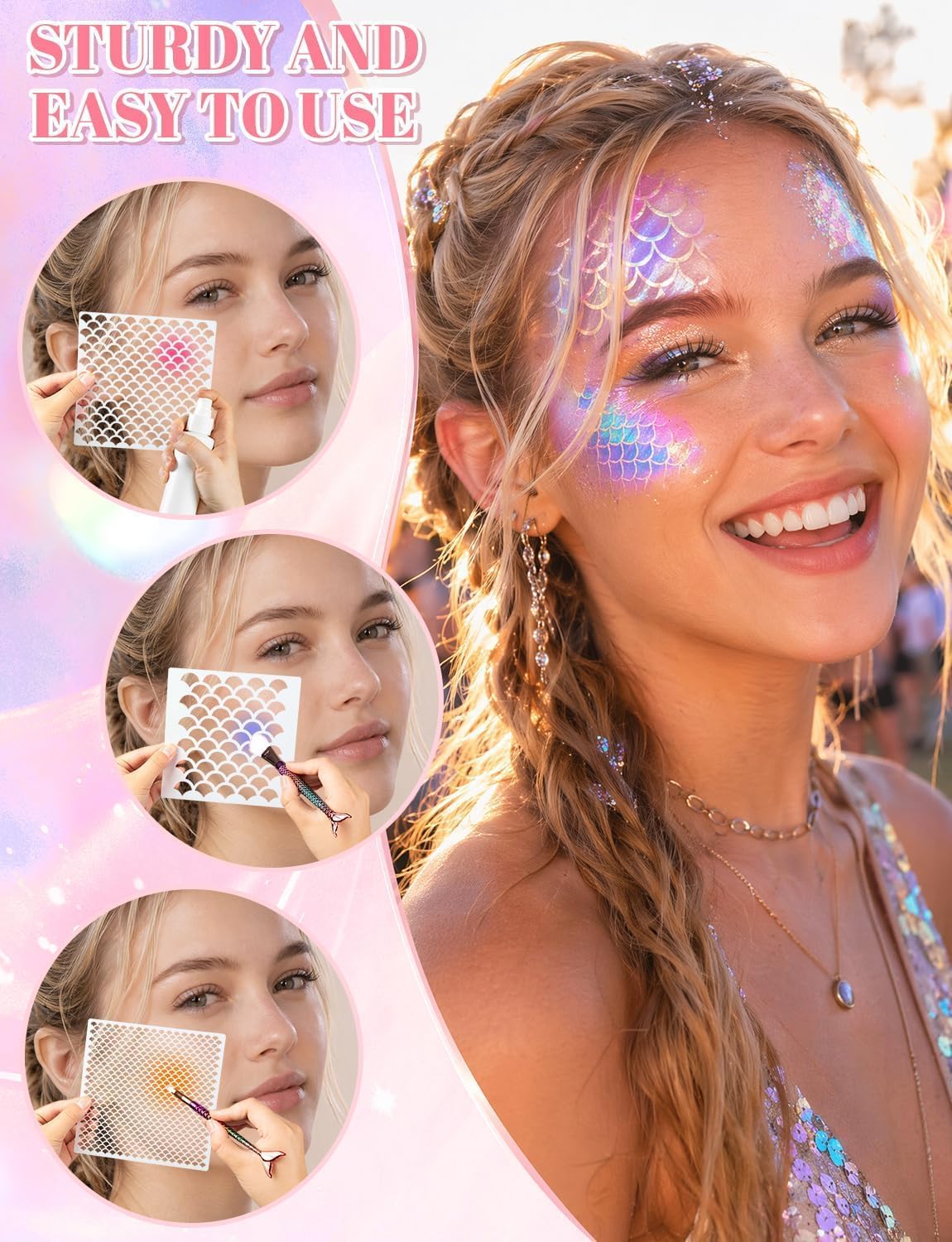 Mermaid Scale Stencil Kit, Set of 24 Women Girls Body Art Face Painting