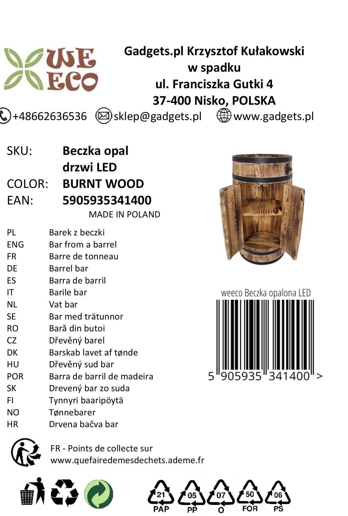weeco Casa bar in botte di legno con illuminazione a LED e porte, 2 ripiani per bottiglie, stile rustico, mobili da bar 80 x 50 cm