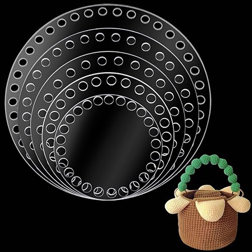 PH PandaHall Tableros de tejido acrílico de 5 tamaños, base de cesta de ganchillo redonda plana, bases de cesta transparentes, bolsas de ganchillo