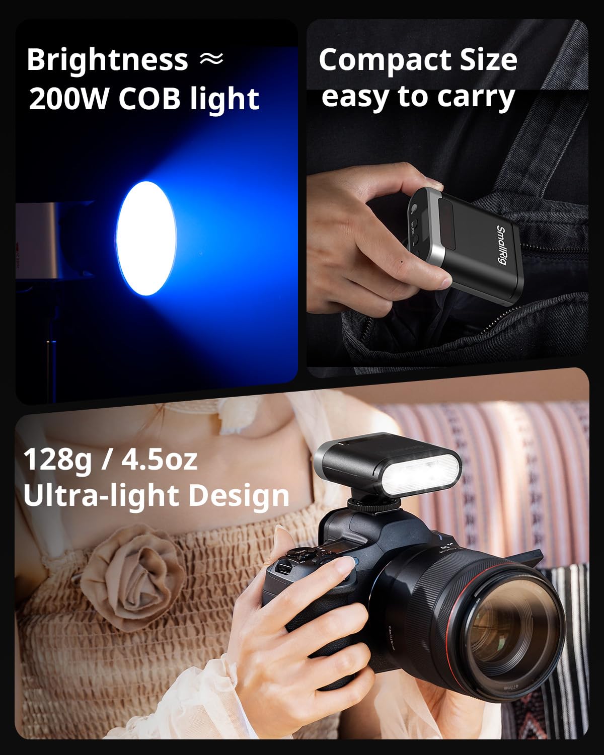SmallRig Mini flash RS20 per fotocamera Sony per Canon, GN12 Speedlight per fotocamera con batteria da 2000 mAh schermo OLED, 500 flash a piena potenza/1.8s di riciclaggio/6500 K, modalità A/M 8