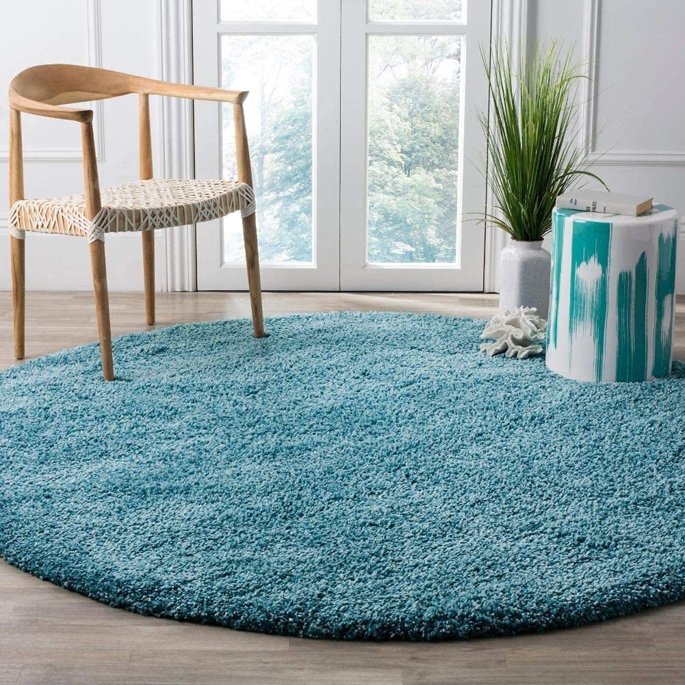A R Creations Modern Polyester Anti Slip Round Shaggy Fluffy Fur Rug and Carpet for Living Room, Bedroom,Offices, Kitchens(2x2 Feet)-Sky Blue-image-47