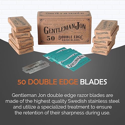 Miniatura 3 de Gentleman Jon Deluxe Shaving Collection - Kit de afeitado de seguridad y paquete de 50 cuchillas de afeitar platino de doble filo, juego completo de