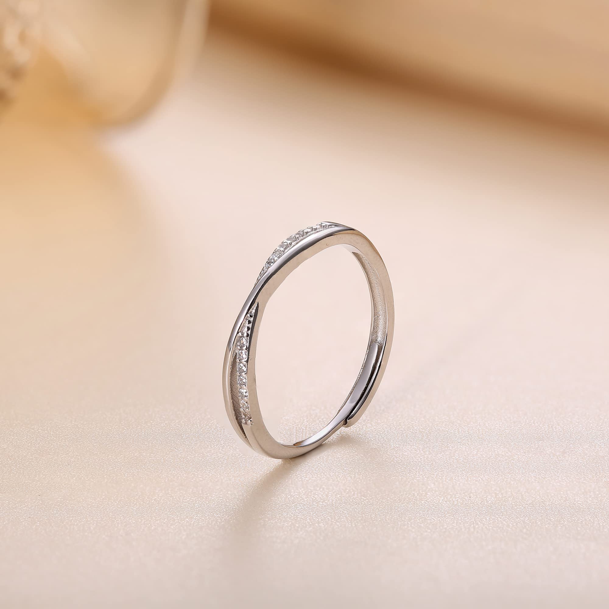 Fingerring aus 925er-Sterlingsilber, verstellbar, mit Zirkonia, minimalistischer Daumenring für Damen und Mädchen, Silber/Gold/Roségold