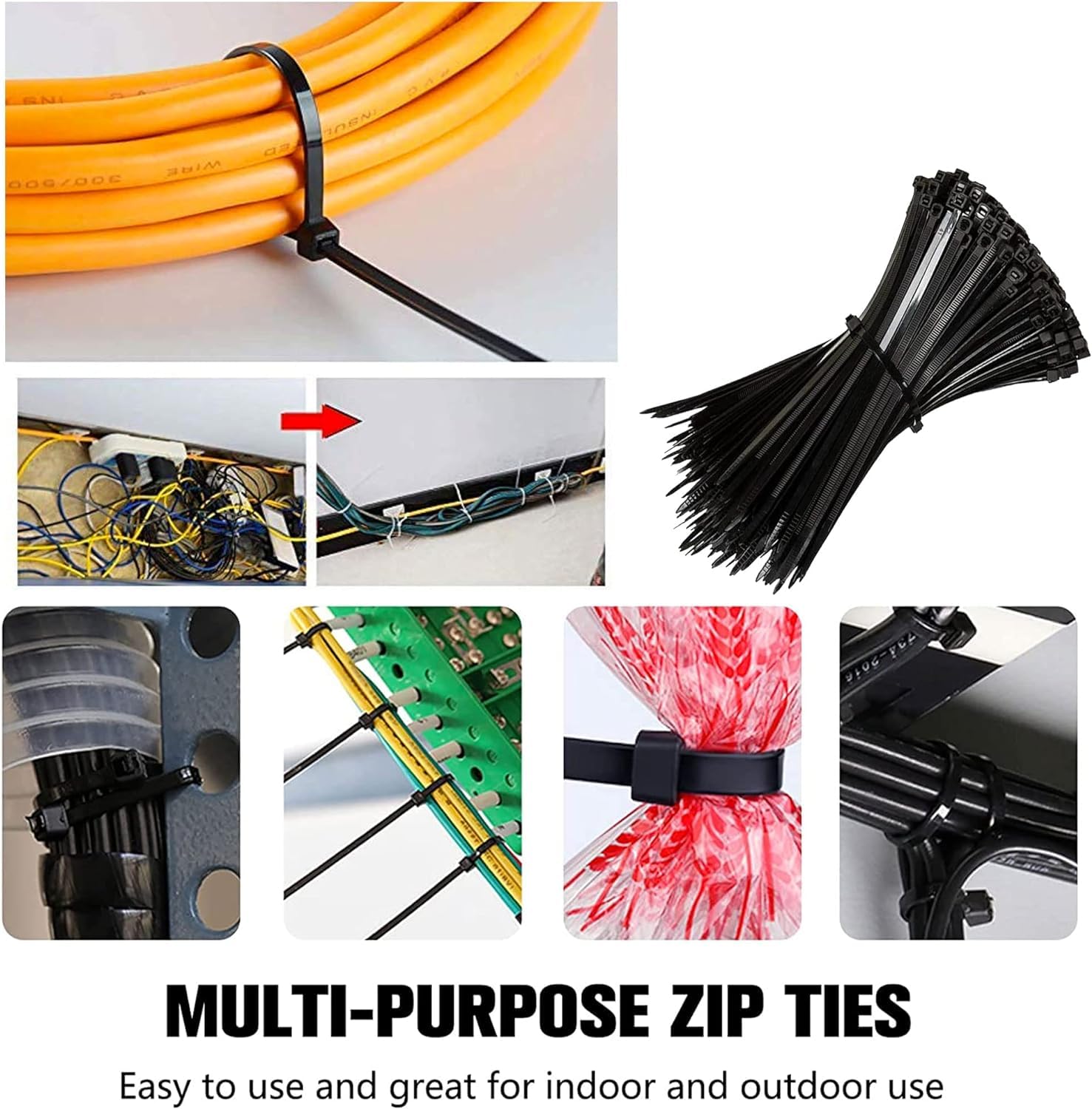 Fascette stringicavo in nylon per cablaggio (100 pezzi) - - nero