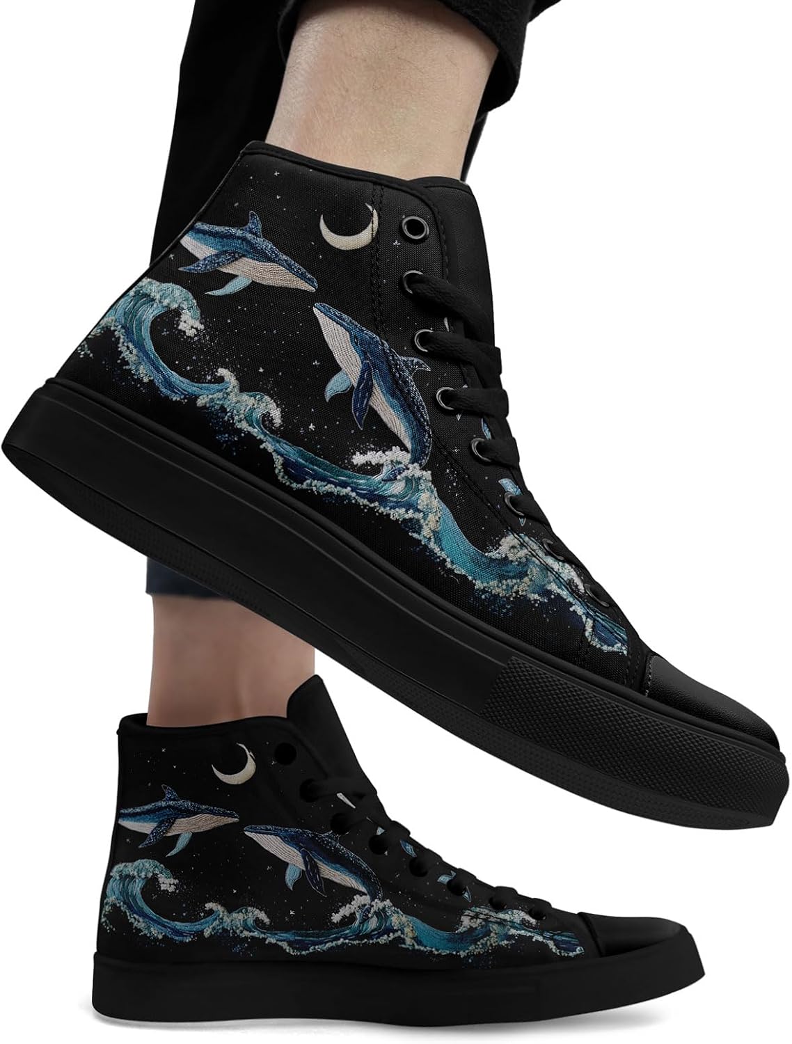 Women's Stylish High-Top Canvas Sneaker Print Floral Mushroom Shoes Gift for her Lightweight Fashion Flat Casual Shoes - Image 2