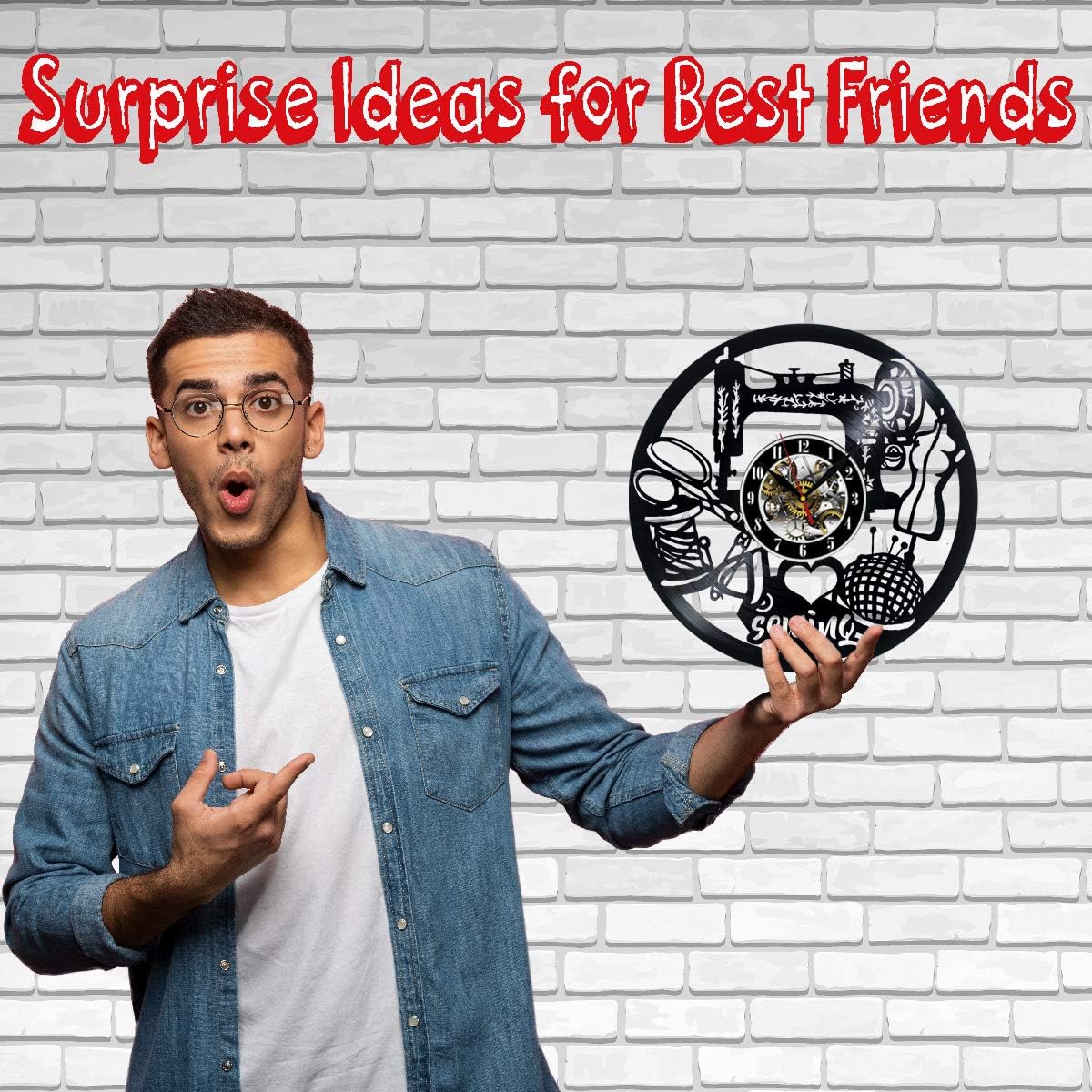 I Love Sewing Decorative Vinyl Record Wall Clock Gift to Your Mother, Friends and Family