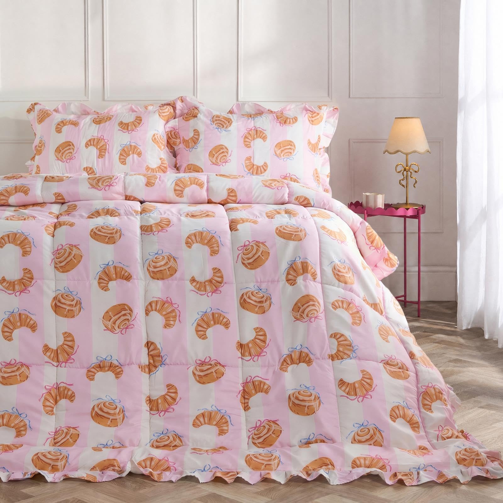 OHS Croissant Frill Edge Single Coverless Duvet, 7.5 Tog Quilt - Pink/White โ image 1