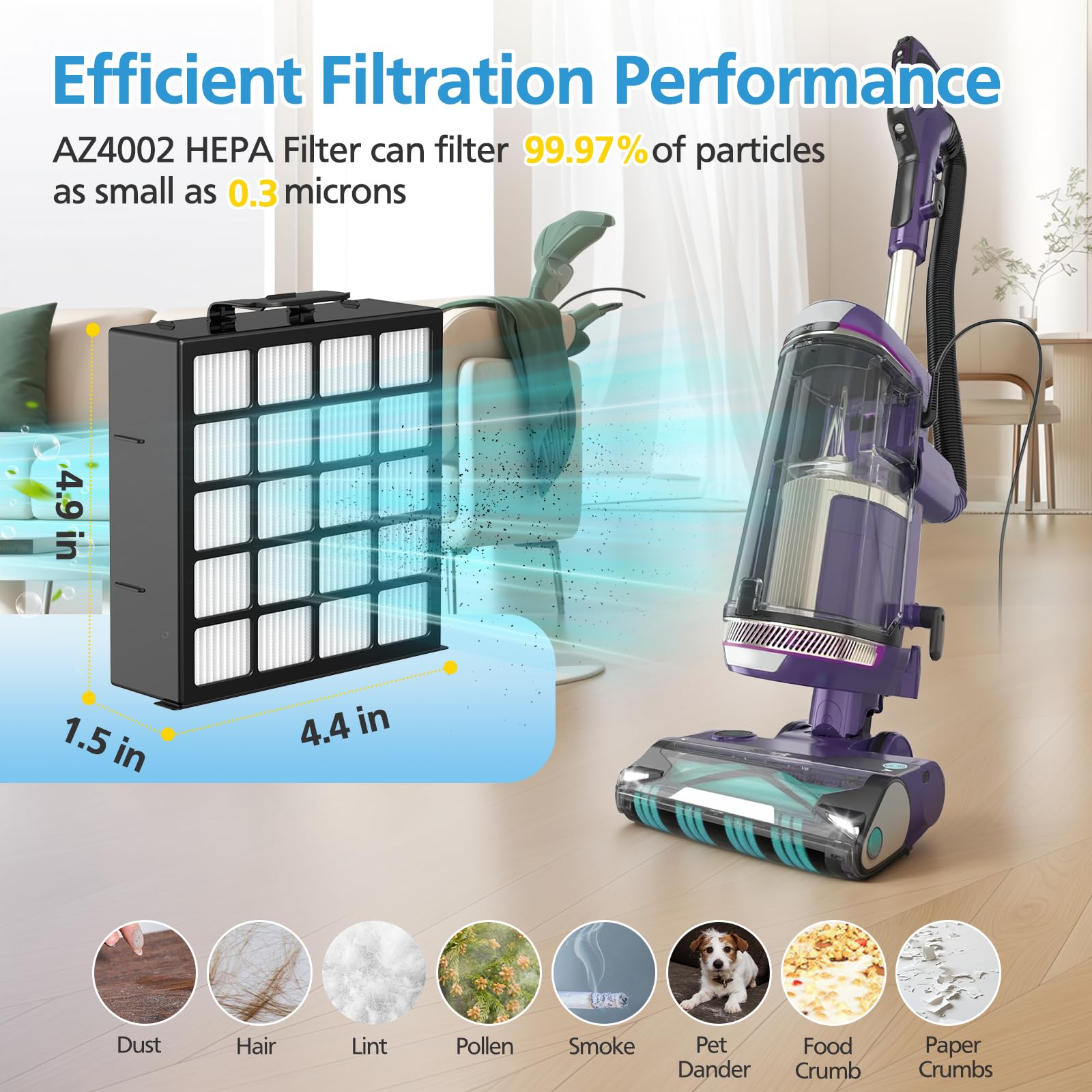 AZ4002 Filtros de repuesto compatibles con Shark POWERDETECT aspiradora vertical AZ4002 AZ4000 AZ4000C AZ4002W, 2 filtros HEPA y 4 filtros de espuma y fieltro