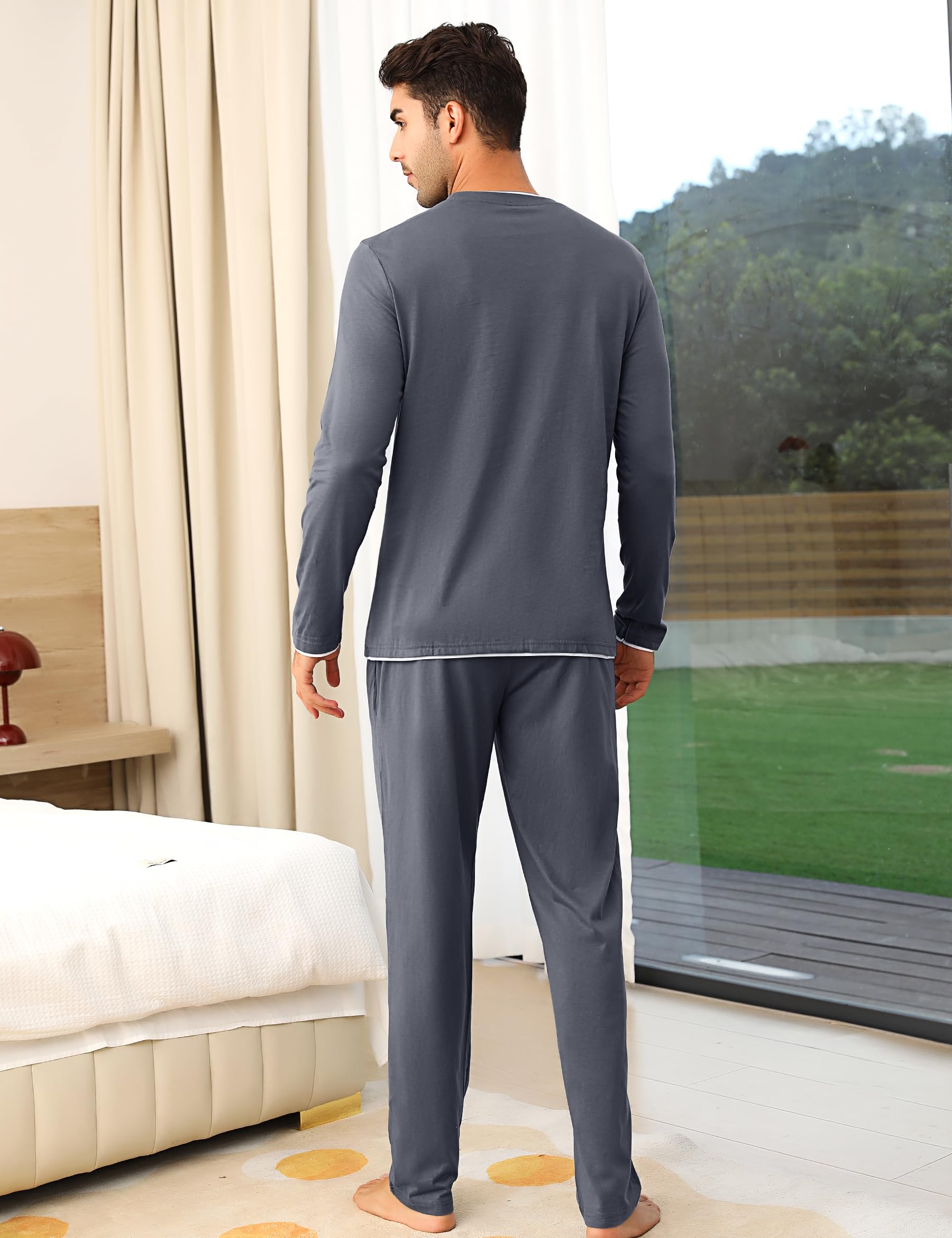 Aseniza Pijamas Hombre Invierno de Manga Larga de Algodón Pantalon Pijama Hombre Conjunto de Pijama de Hombre 2 Pieza