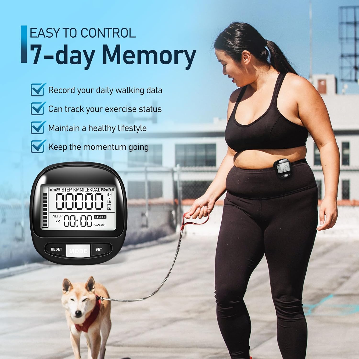 Vaguelly Accurate Portable Sensor Pedometer with Clip for Walking Hiking and Climbing Lightweight Step Counter for Seniors Day Memory and Easy Digital Display Compact Reusable Fitness