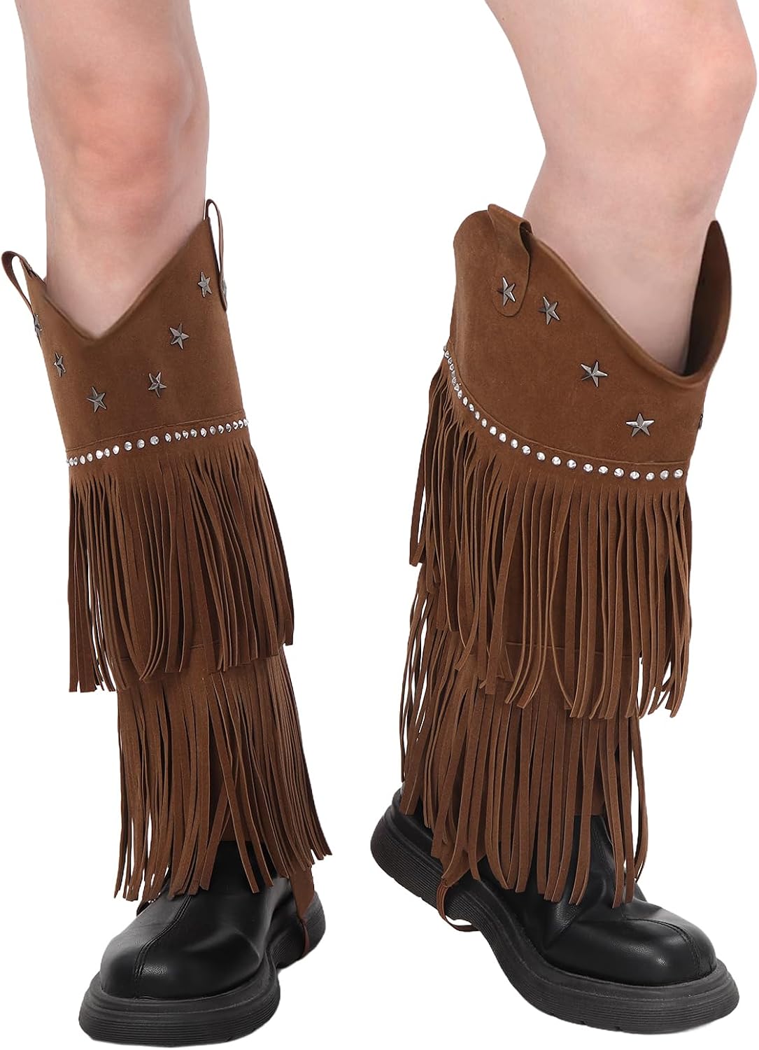 FURPHI Western Cowboy Fringe Boot Covers Tassels Cowgirl Leg Covers Halloween Cosplay Costume Accessories for Women