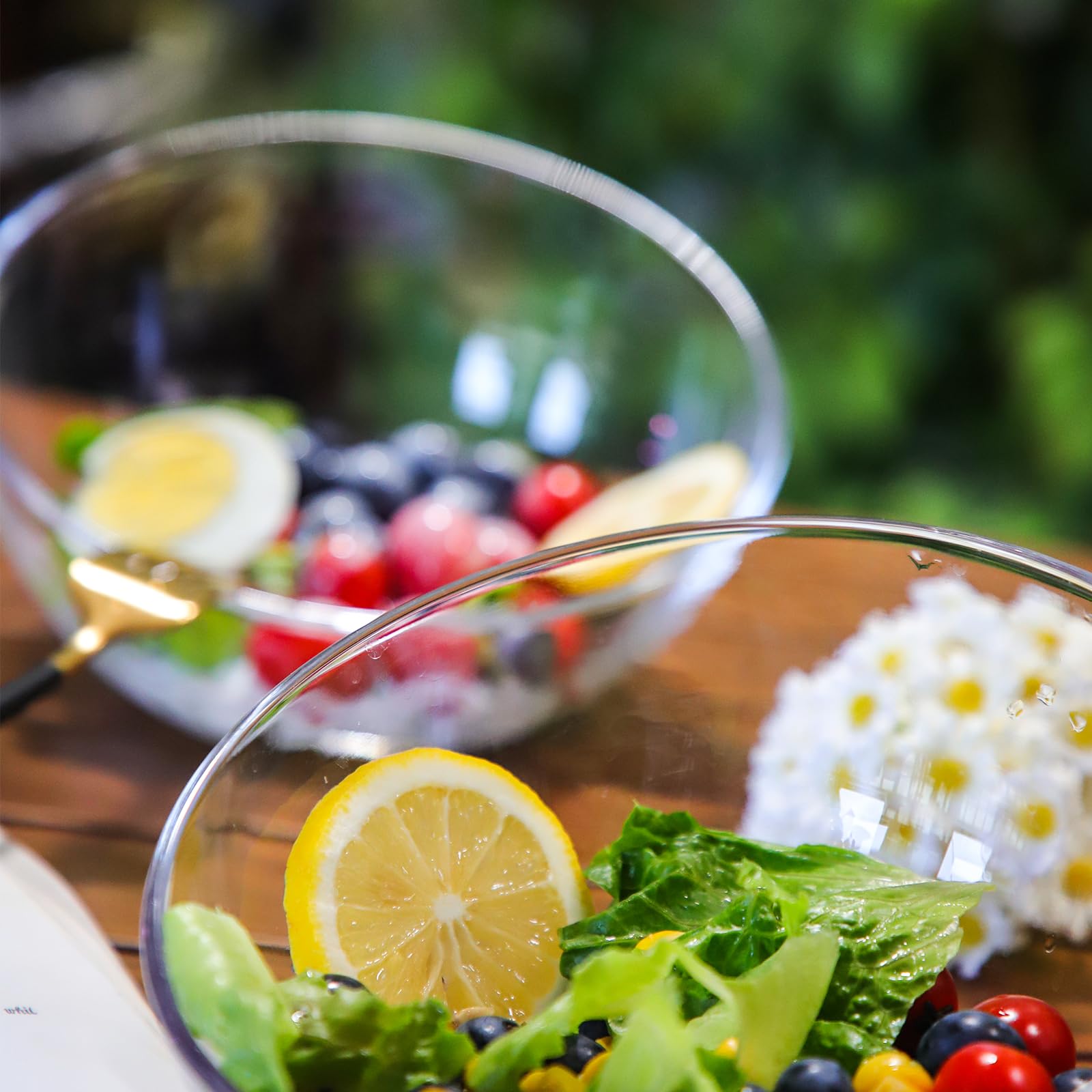 TOSSOW Klarglas Set mit 2 klaren, schrägen geschnittenen, geneigten dekorativen Servierschalen, Snacks, Salat, Obst, Süßigkeiten, Popcorn-Dips, Gewürzen, Snacks, Haferflocken und mehr
