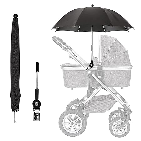 Baby Stroller Parasol, Universal Umbrella with Clamp, 360 Degree Adjustable UV Protection Stroller Sun Shade, Waterproof Umbrella for Trolley, Bike, Wheelchair, Beach Chair